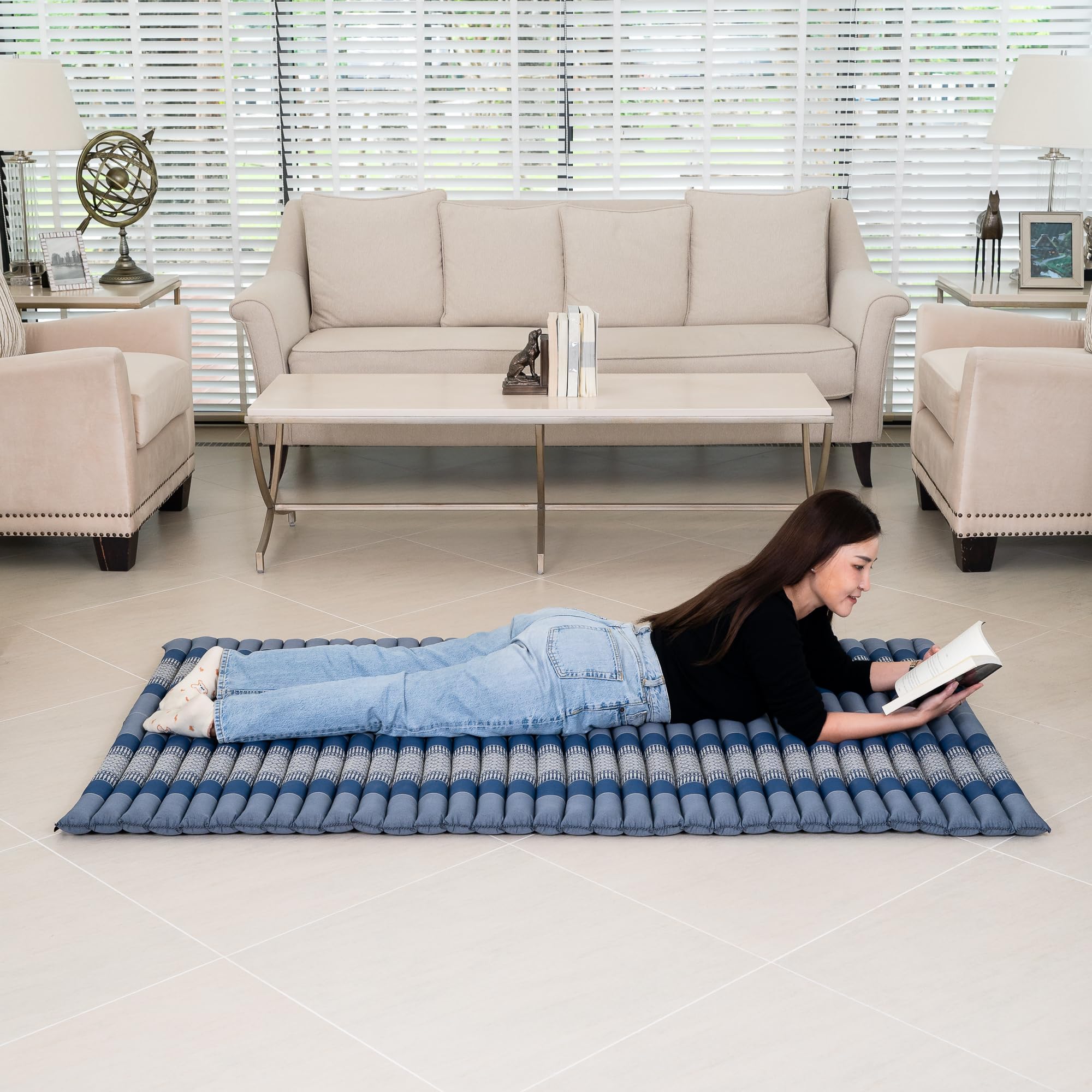 Floor Sleeping Mat- 100% Handmade Thai Massage Mat- Soft, Natural Kapok Filling Roll Up Thai Mattress for Comfort and Relaxation- Portable Rollable Floor Mattress- 70.8'' L x 39.3'' W
