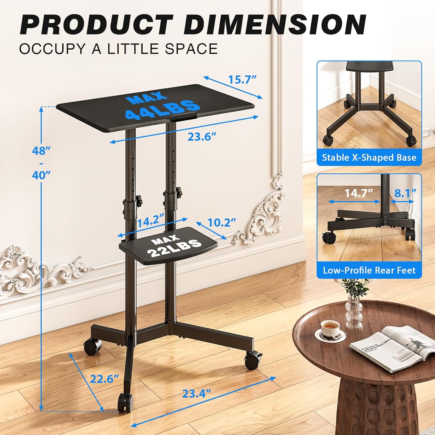 Rfiver Rolling Lectern Podium Mobile Standing Desk, Height Adjustable Portable Laptop Cart with Tilting Top, Rolling Stand Up Desk Computer Workstation with Shelf for Home, Office, Classroom 8 81ankF36PPL. AC SL1500