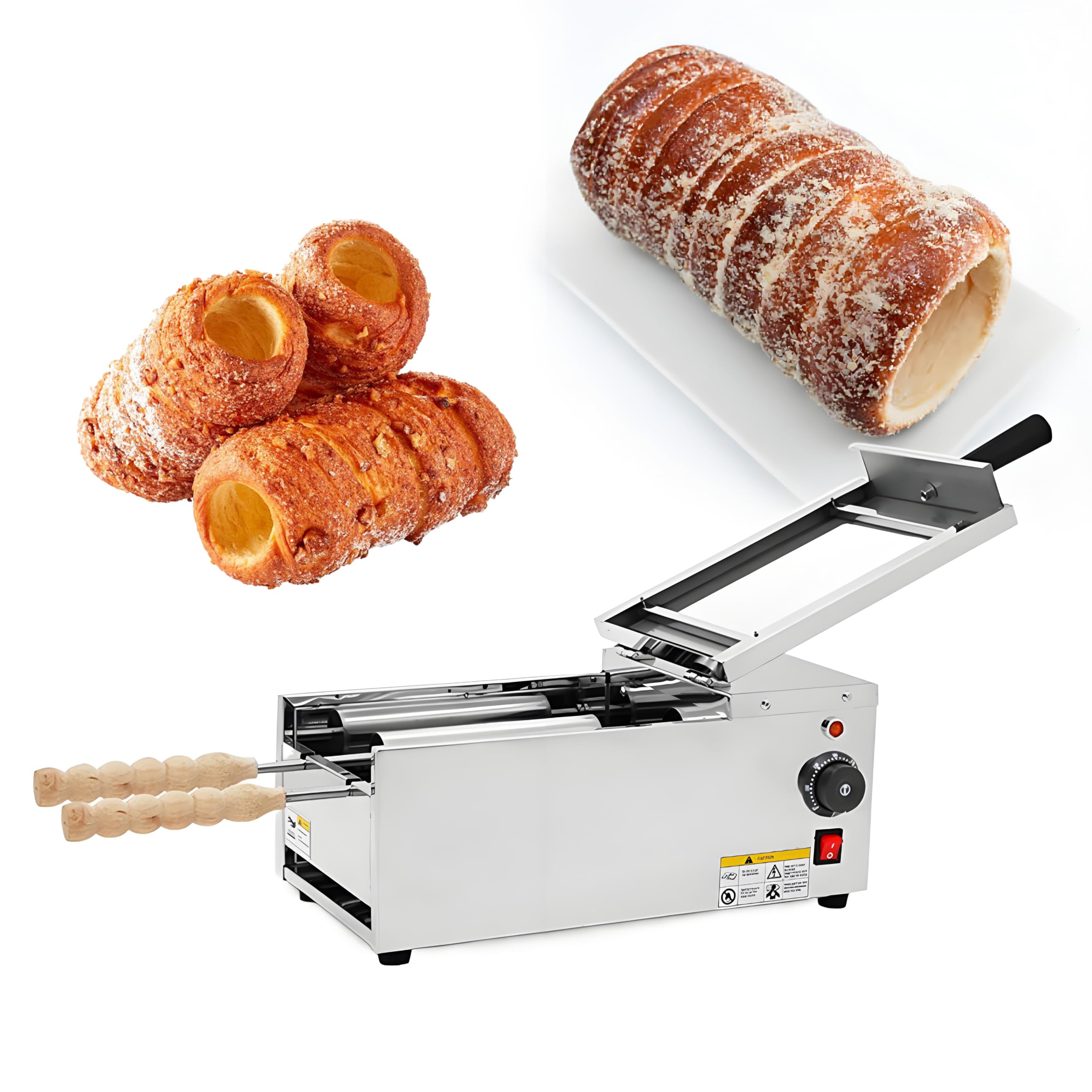 GSHSHOU Commercial Electric Chimney Cake Oven with 2 Pcs Roller, Hungarian Kurtos Kalacs Cake Pop Roller Machine, Ice Cream Cone Grill Maker, Perfect for Commercial and Home Use