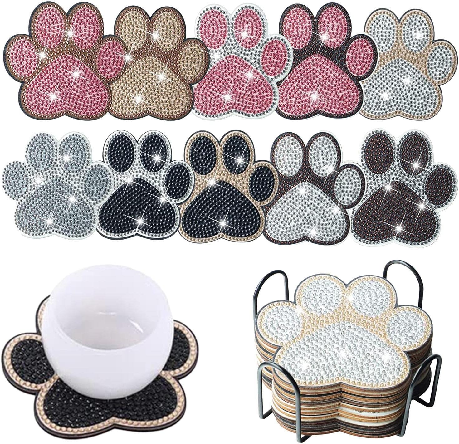 Jomewory 10PCS Diamond Dot Art Untersetzer Dog Paw Shaped Diamond Dots