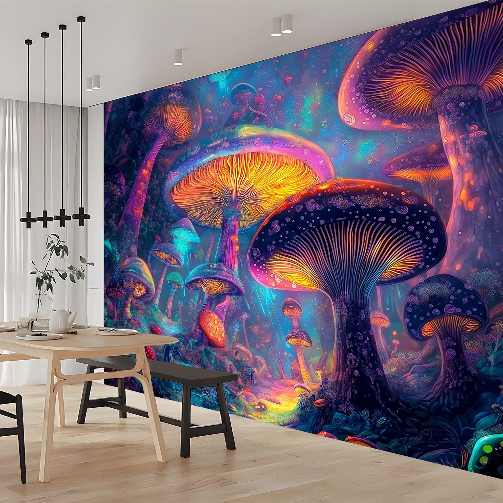 Panoramiczna tapeta fantasy kolorowy las grzyb 200 x 140 cm (szer. x wys.), gigantyczny plakat ścienny 3D nowoczesna tapeta dekoracja ścienna salon sypialnia sypialnia sypialnia biuro sypialnia tapety