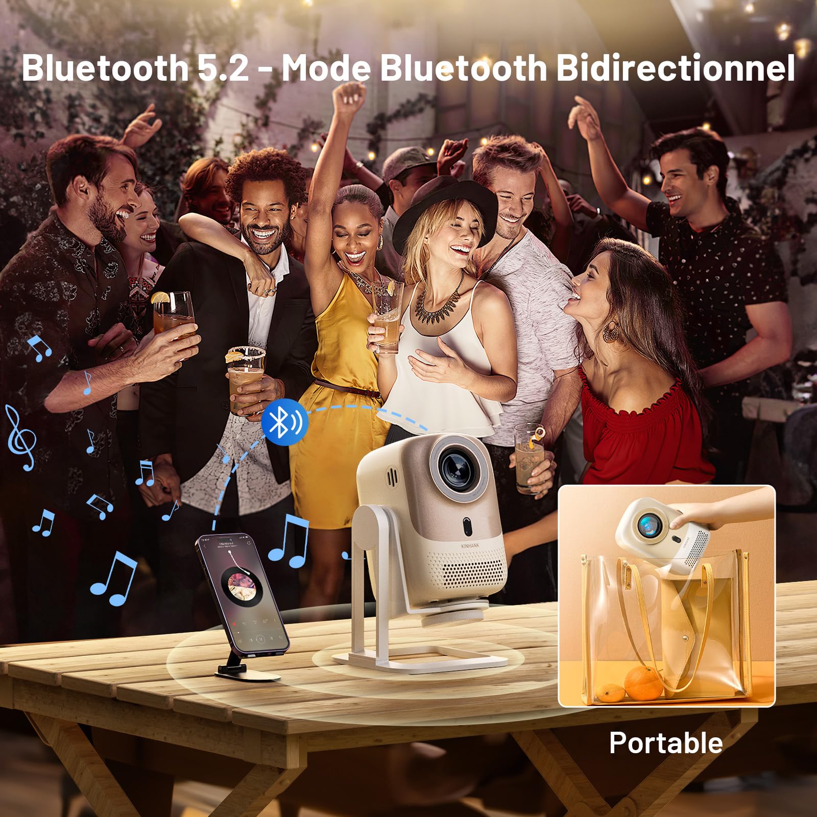 Vidéoprojecteur Portable avec Android OS, Projecteur Natif 1080P Supporté 4K, WiFi 6 Bluetooth 5.2 | 450 ANSI Auto Focus/Keystone, 360°Rotating Retroprojecteur pour PS5/Phone/Extérieur/Home Cinéma