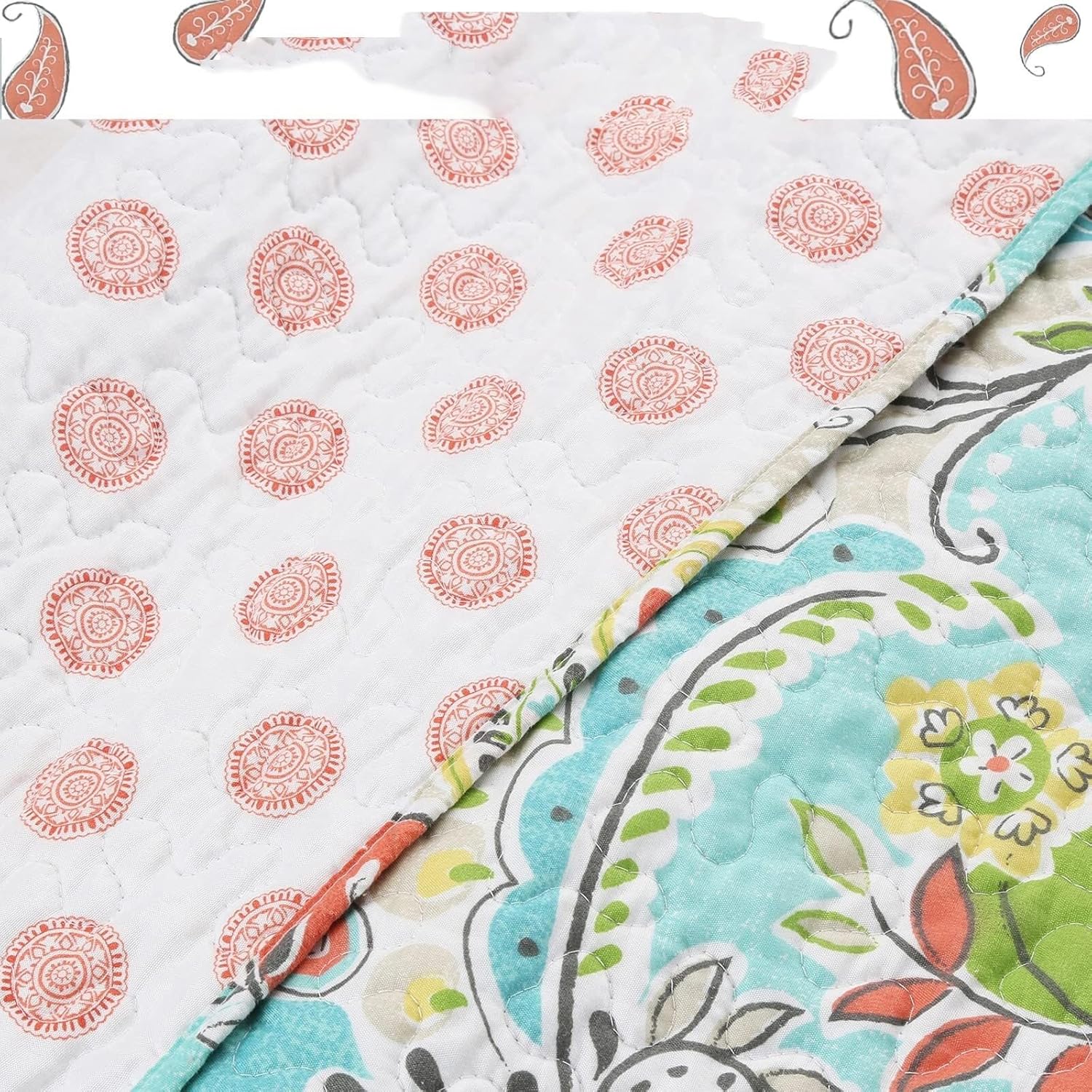 Azalea Floral Chintz Microfiber Reversible DayBed Quilted Bedding Set (Summer Bloom, Daybed - 4 Piece)(Bahama Paisley)