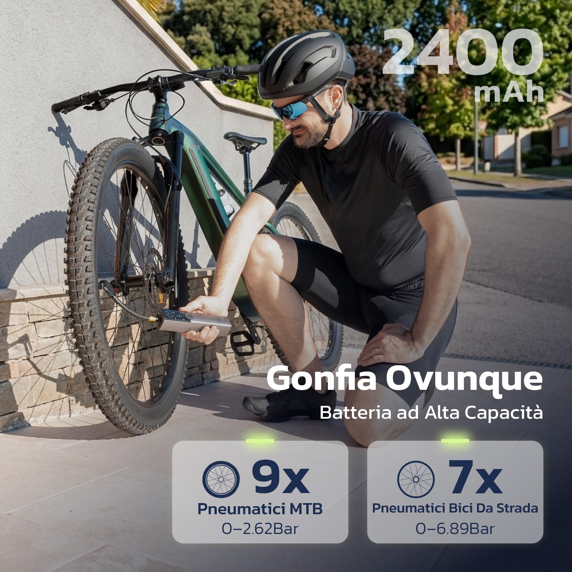 Woowind Ventus Ride Pompa Elettrica per Bicicletta, 150 PSI, 10,3 Bar, Portatile, Compressore Aria, Presta, Schrader, MTB, e-bike
