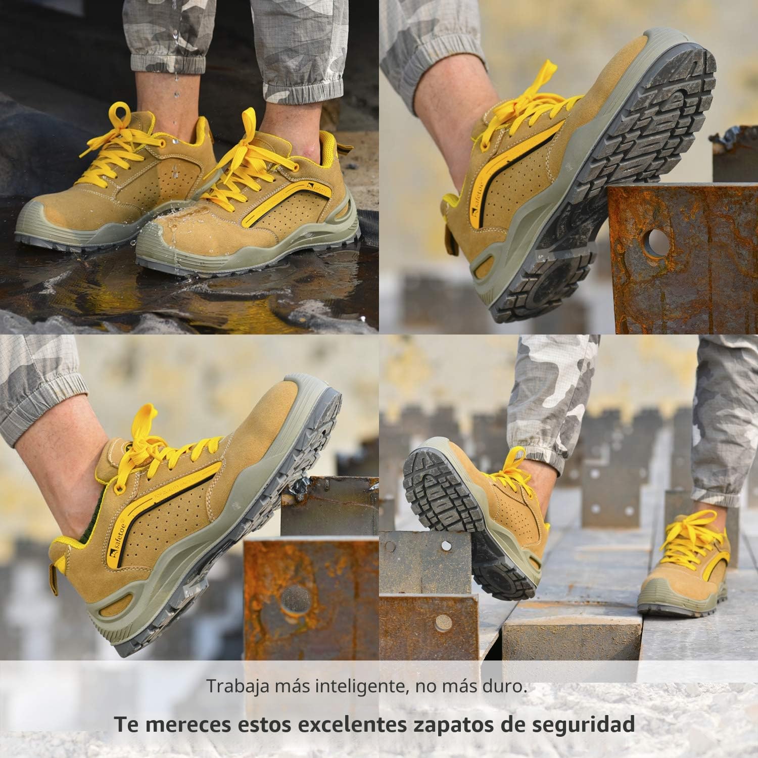 Safetoe Zapatos de Seguridad Hombres y Mujer, 7296YN Botas de Seguridad Tipo de Cuero Transpirable, Puntera de Material Punta de Acerol Ligeros Calzado, Zapatillas para Plantilla mas Comodas