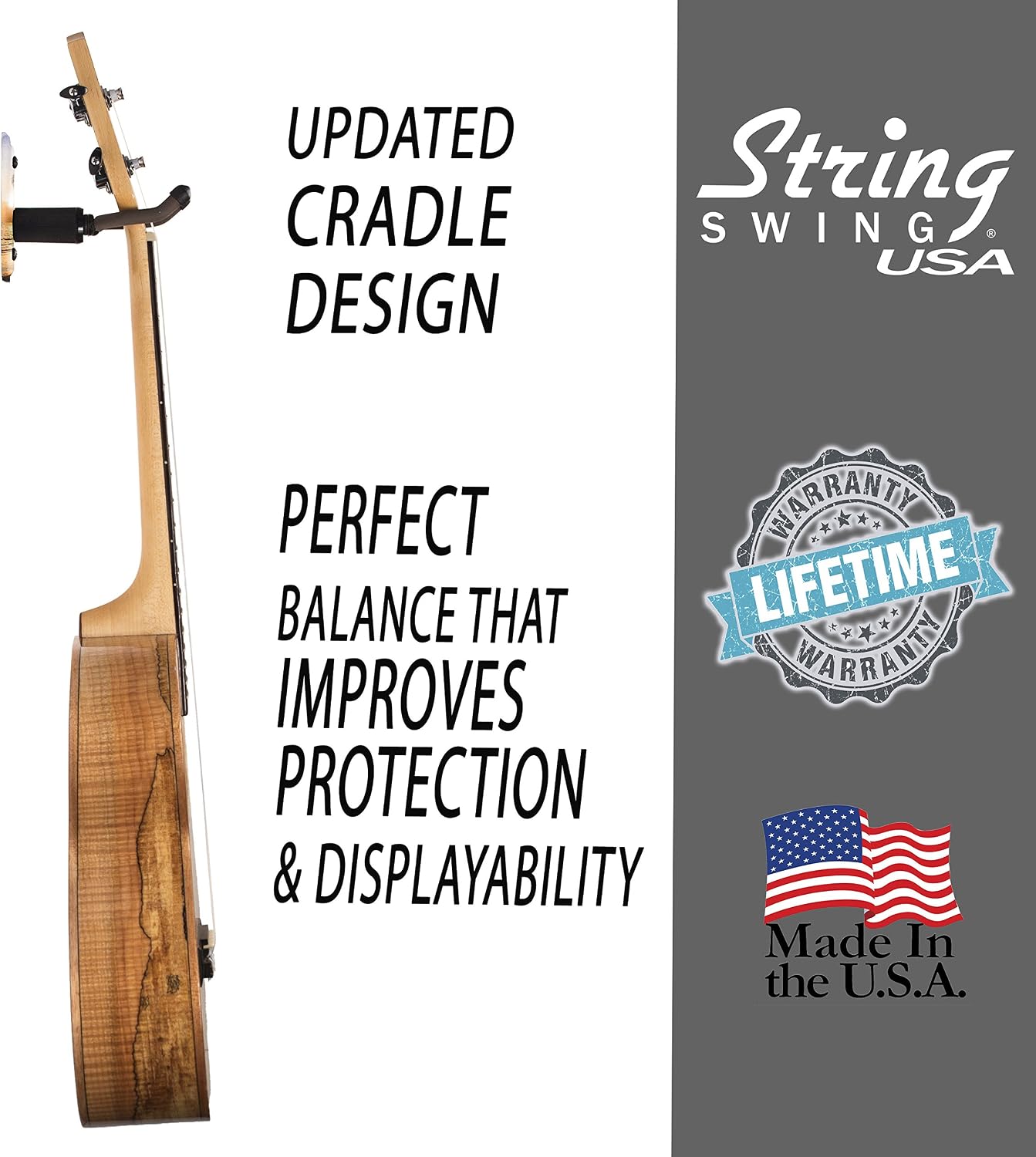 String Swing Ukulele Wall Mount Stand for Mandolin Ukele Banjo Concert Pineapple Soprano Tenor and Baritone Compatible Safety Home or Studio Accessories without Case Palm Tree CC60UK-P