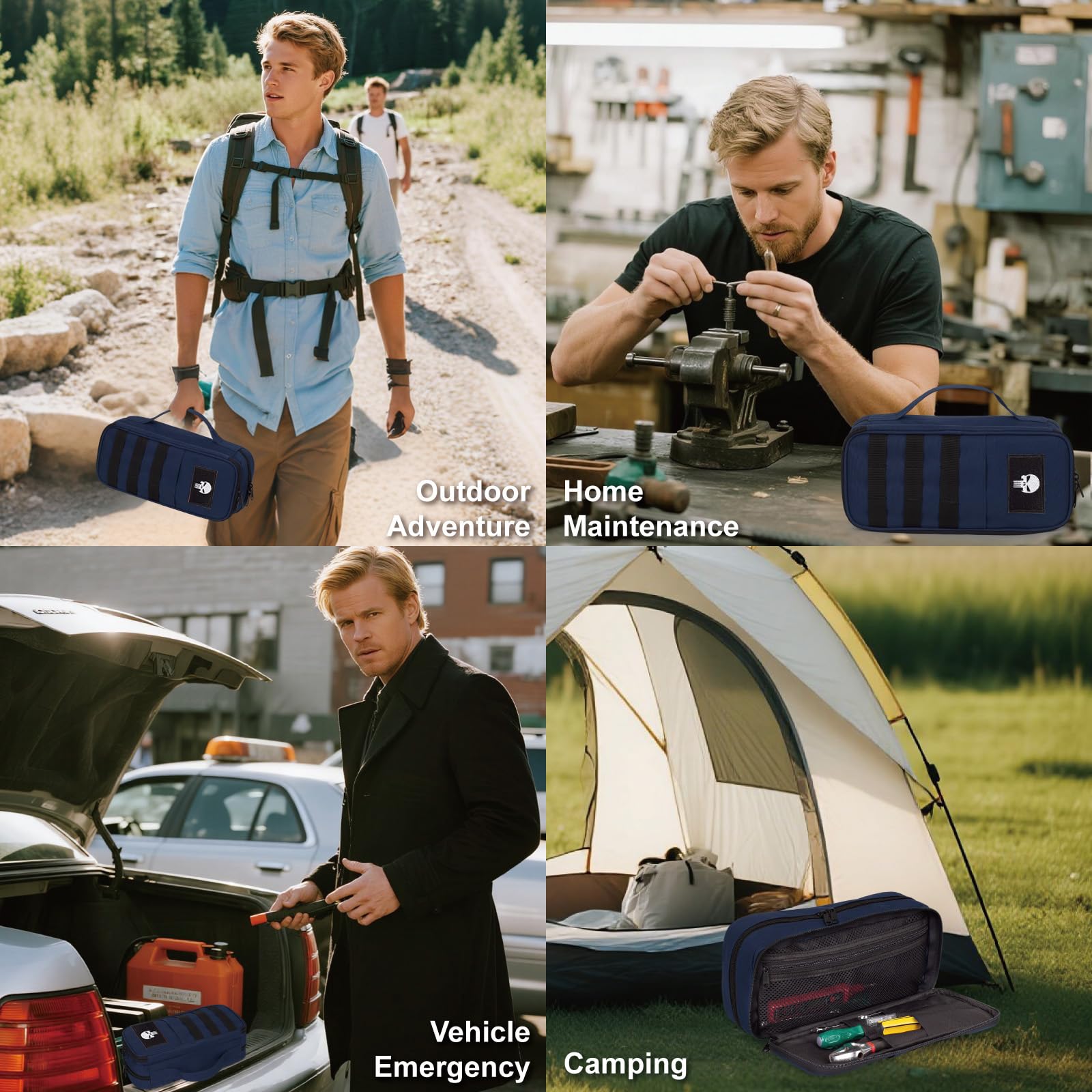Bolsa de herramientas táctica para hombre – Organizador multiusos resistente al agua con gran apertura y cremallera, caja de herramientas pequeña y duradera para reparaciones, carpinteros y manitas