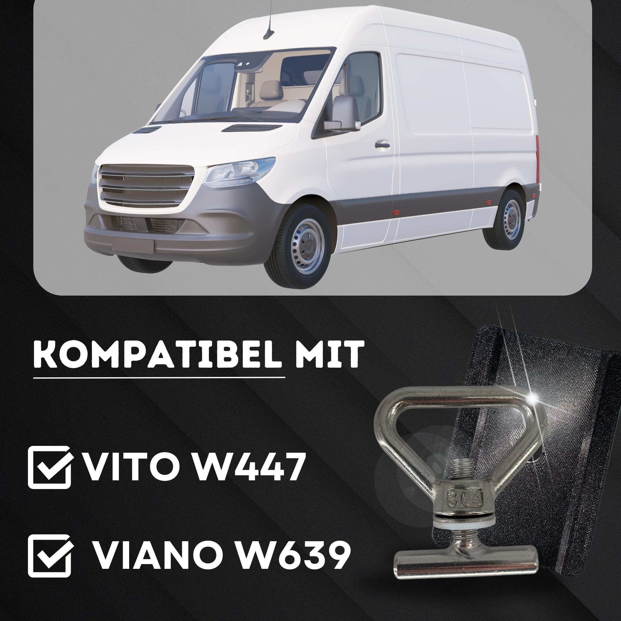 TronicXL 4 oczka mocujące + 4 osłony szyn kompatybilne z Mercedes Benz Vito klasy V W447 Viano W639 zabezpieczenie ładunku, zestaw do mocowania, akcesoria kempingowe
