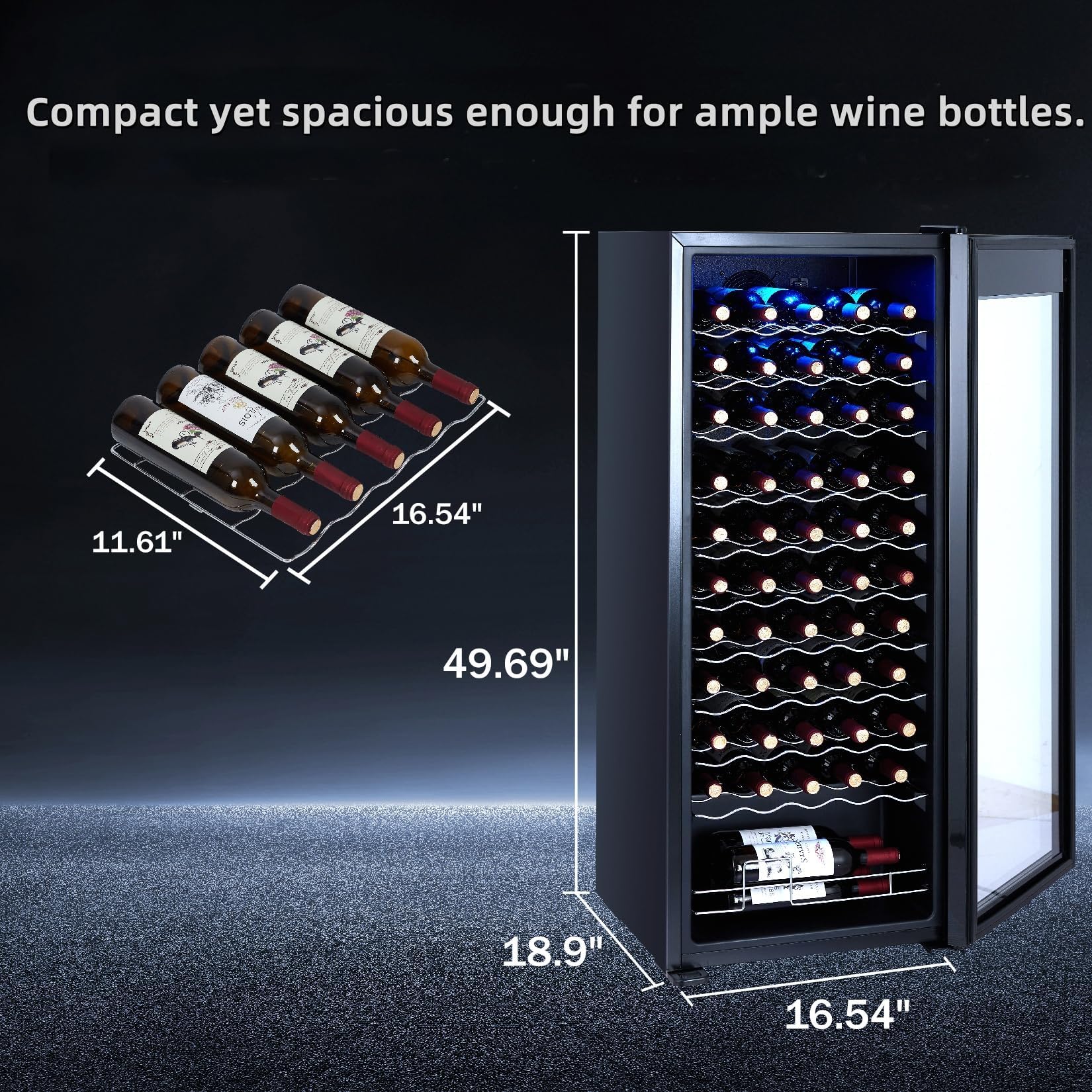 GarveeHome Wine Cooler, 46 Bottle Freestanding or Built-in Metal Design, Wine Fridge, Single Zone Dual Temperature Wine Fridge for Red, White and Champagne with Adjust Temperature, Black on Fridge.com