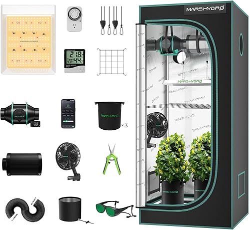 MARS HYDRO Kit completo de tienda de cultivo de 2 x 2 con ventilador de 10 velocidades, luz LED TS600 de 100 W de espectro completo, 24 x 24 x 55