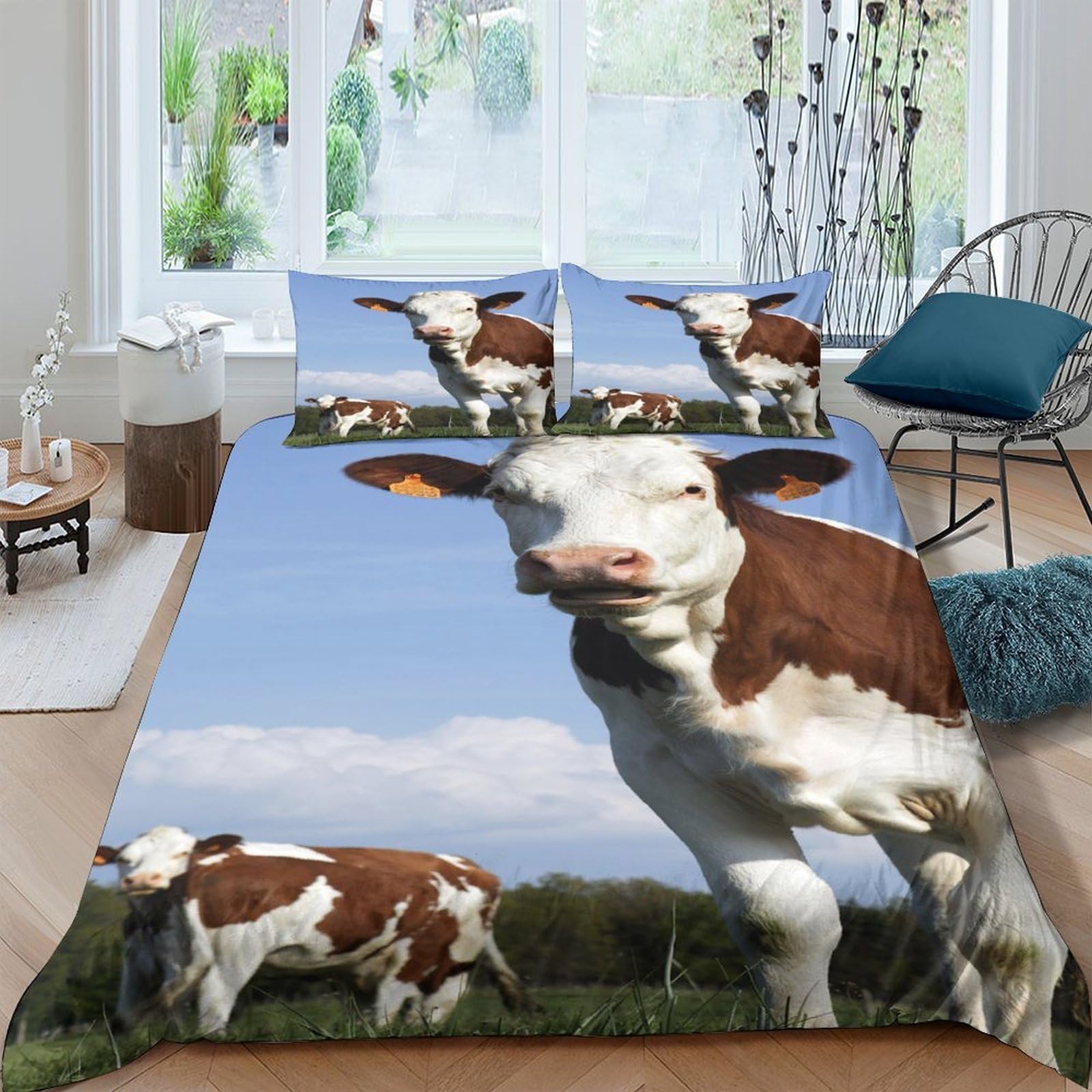 Ctjqhvkz Style-10 3D Printed Brown White Cow Fitted Sheet Microfiber Soft Farm Pasture Bed Cover For Bedroom Dorm Mattress Decor Single（135X200cm）
