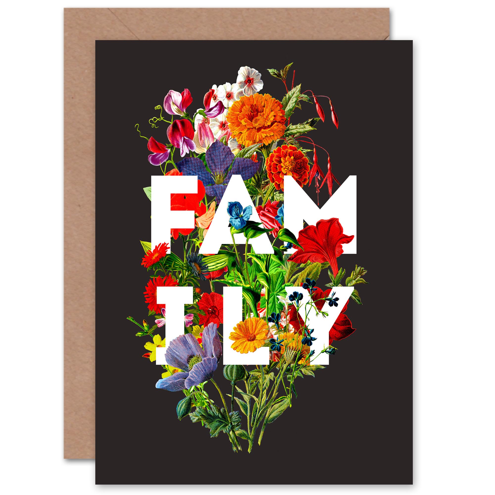 Artery8 Floral Layered Quote Family for Wife Her Mum Sister Daughter Mom Gran Nan for All Occasions Blank Art Greeting Card