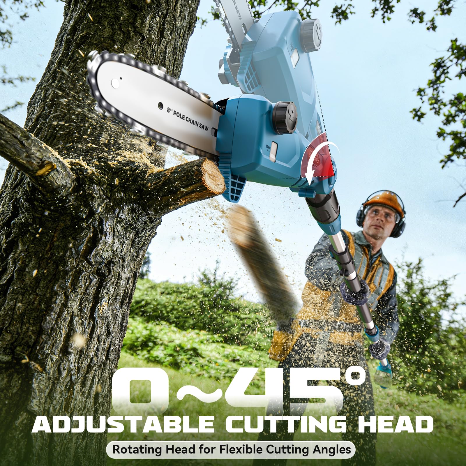 LIVOWALNY Akku Hochentaster kompatibel mit Makita 18V Akku, 8 Zoll Kettensäge mit Teleskopstange 2,1–2,7 m, 26 ft/s, automatischer Ölung, werkzeuglose Kettenspannung, 0–45° Schneidkopf (ohne Akku)