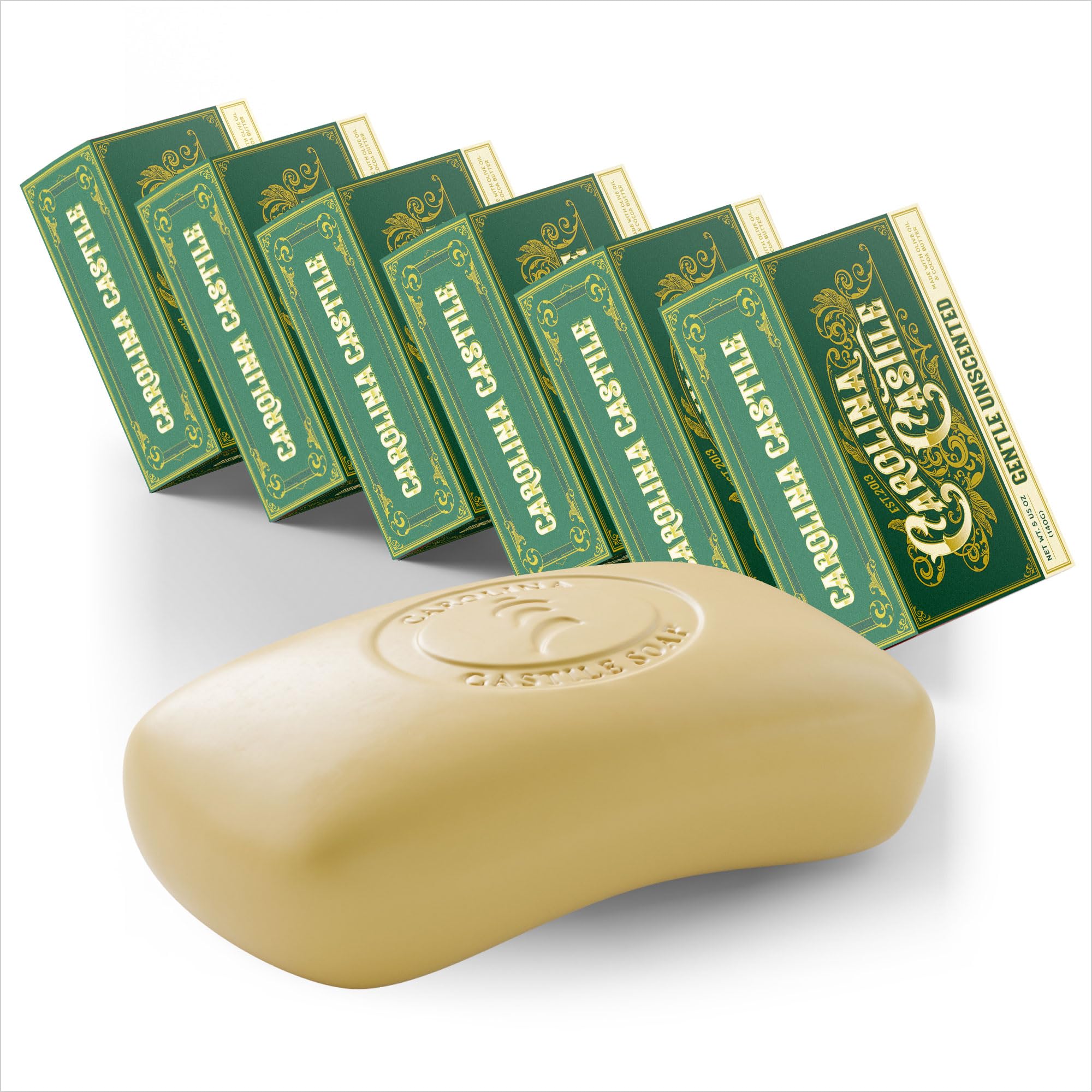 Sapone di Castiglia Solido con Olio di Oliva e Burro di Cacao Biologici, in barra - (Confezione da 6) 5 oncia - Inodore