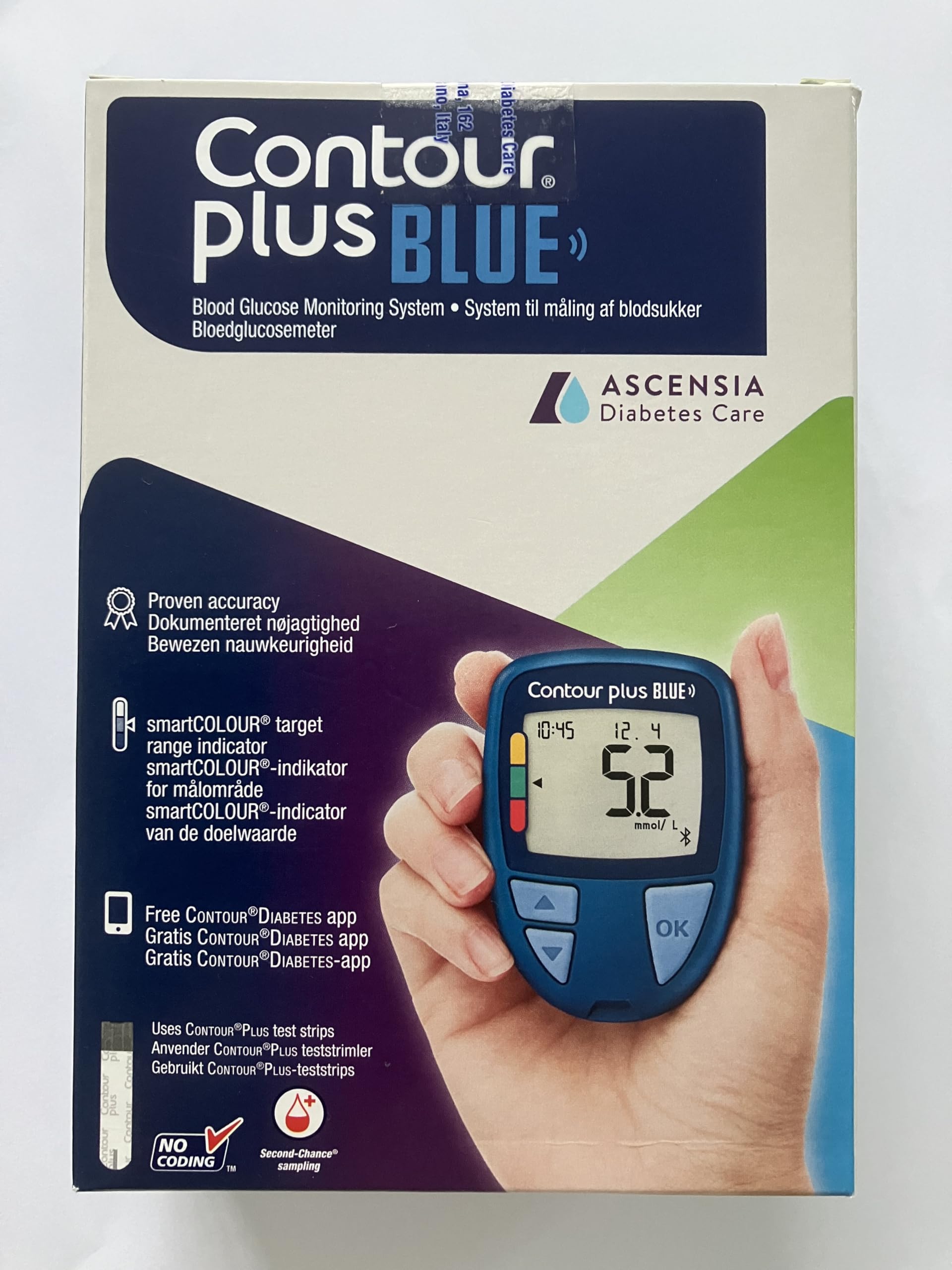 PLUS BLUE Blood Glucose Monitoring System, 7/14/30/90 Day Averages, 800 Reading Memory