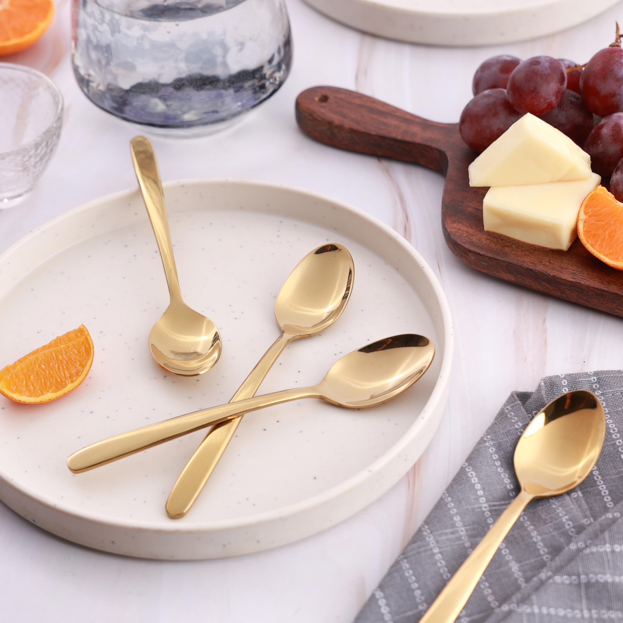 GROX Curve Medium Spoon - Set of 6 | Gold | 17 cm | 304 Stainless Steel 18/8 | Elegant Dining Spoon 3