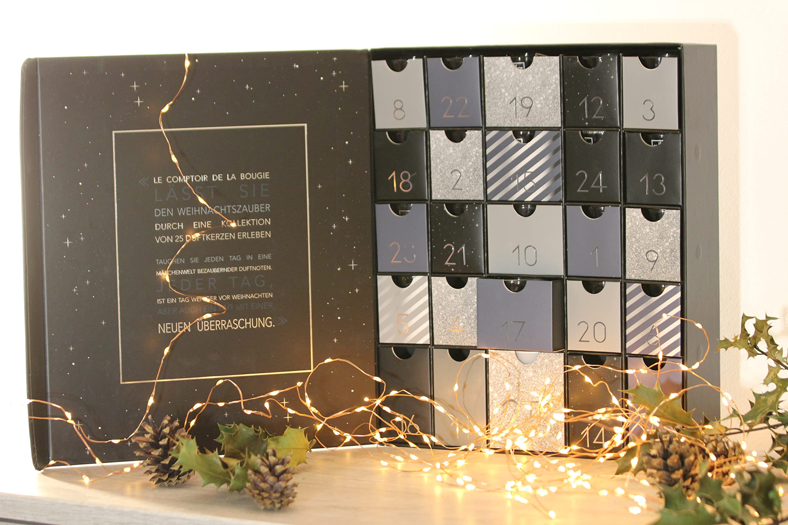 Origineller Adventskalender mit 25 Duftkerzen im Glas mit Spruch - Adventskalender kerzen - Deutsche Fassung