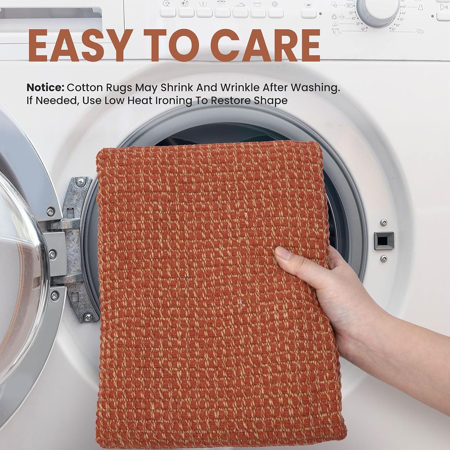 EARTHALL Woven Area Rug 2x3 Ft Washable Rugs for Entryway Braided Non Slip Throw Rugs Door Mat Indoor Outdoor Entrance Small Cotton Woven Carpet for Kitchen Foyer Front Door, Rustic Orange/Tan - Image 3