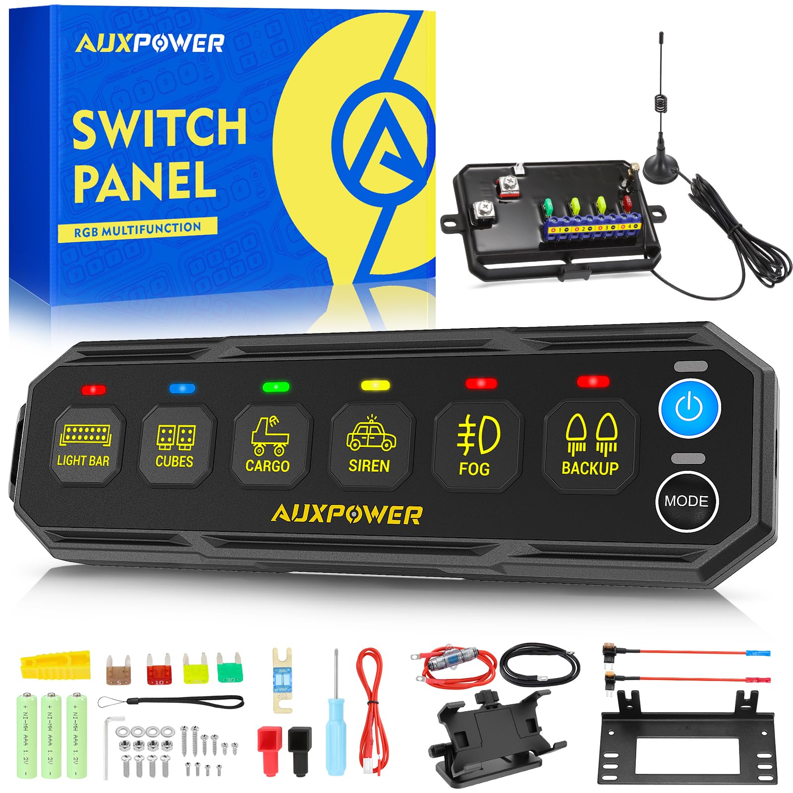 Photo 1 of Auxpower 6 Gang Wireless Switch Panel S6W Control Range Up to 328FT Toggle Momentary Pulsed SOS RGB Switch Panel Auxiliary Portable Remote Panel Slim Switch Panel for Pickup Truck UTV,2 Years Warranty