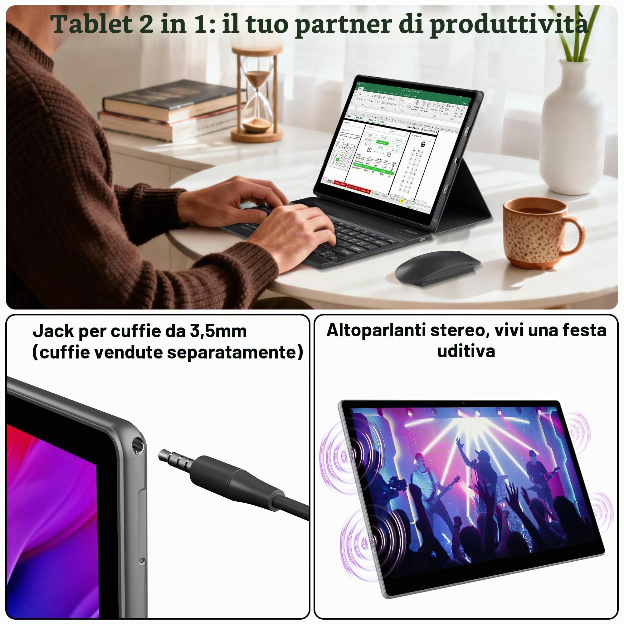 Tablet 14 Pollici Android 15 Tablet 5G WiFi,Octa-Core 2.0Ghz,36GB RAM+512GB ROM/11580mAh/Face Unlock/OTG/GPS-Tablets in Offerta con Tastiera e Mouse,Grigio