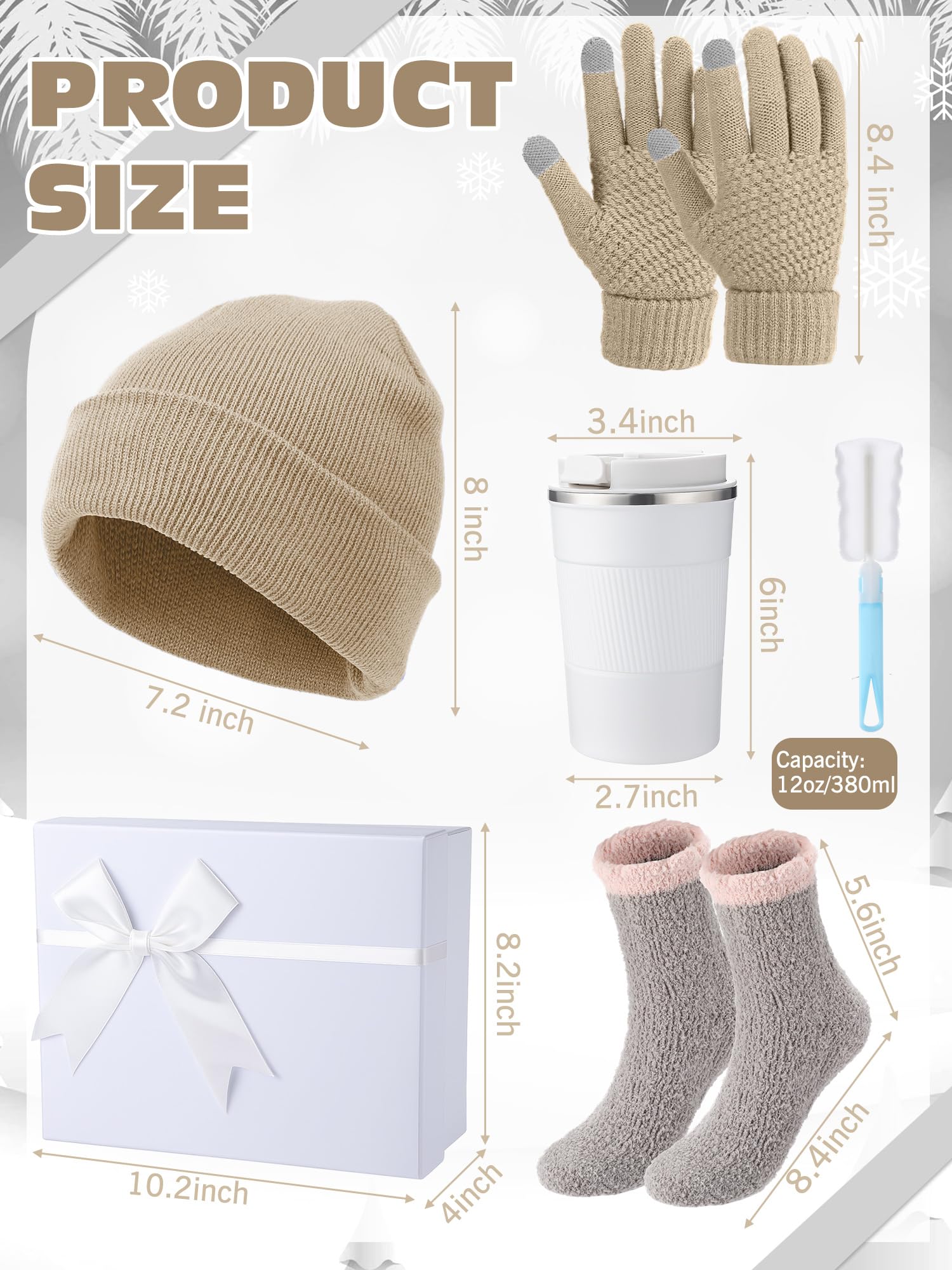 Teenyyou 5 Pcs Winter Gift Set for Woman Hat Gloves Fuzzy Crew Socks 12 oz Coffee Mug Gift Box with Lids Birthday Women Gift
