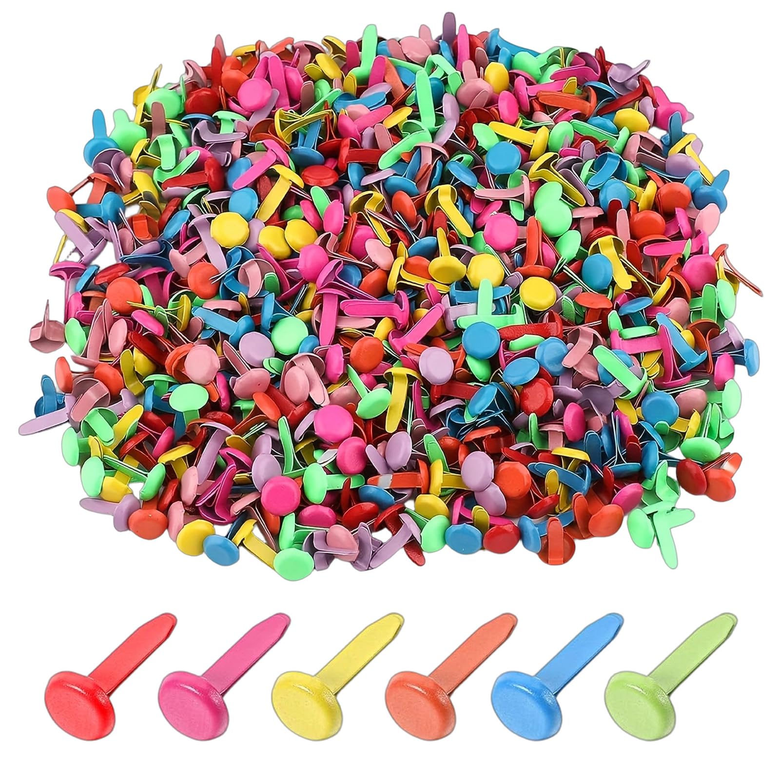 Fermacampioni 200 Pezzi Mini Fermagli Rotondi in Metallo 8x19mm, Colorati Pastello per Carta Scrapbooking