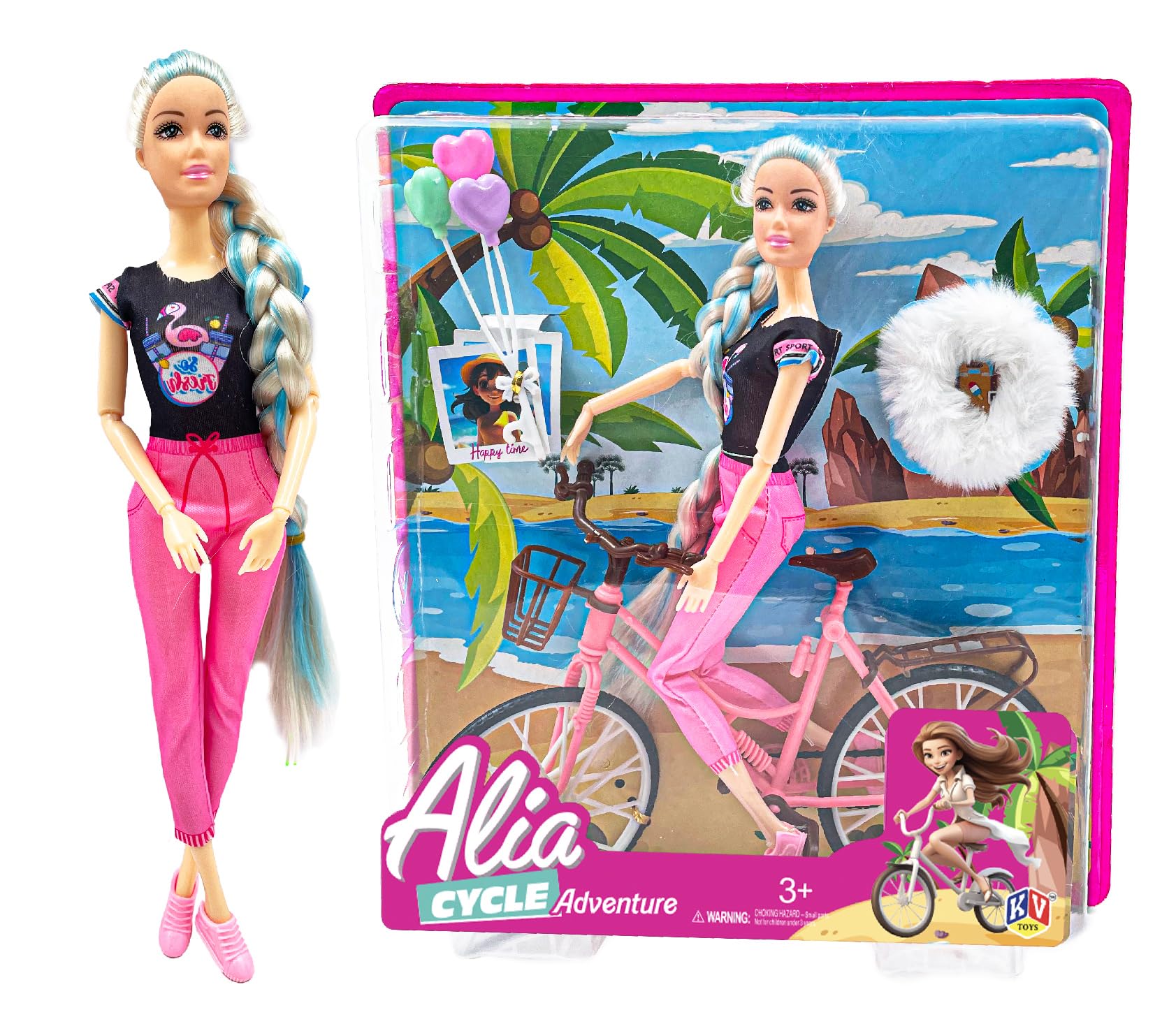 K. V. Toys Alia Bicycle Doll Set for Kids and Girls | Toy Cycle Doll with Accessories and Moveable Hands, Beautiful Long Hair & Features | Suitable for 3+ Years (B00KDIUG9E) Amazon Price History, Amazon Price Tracker