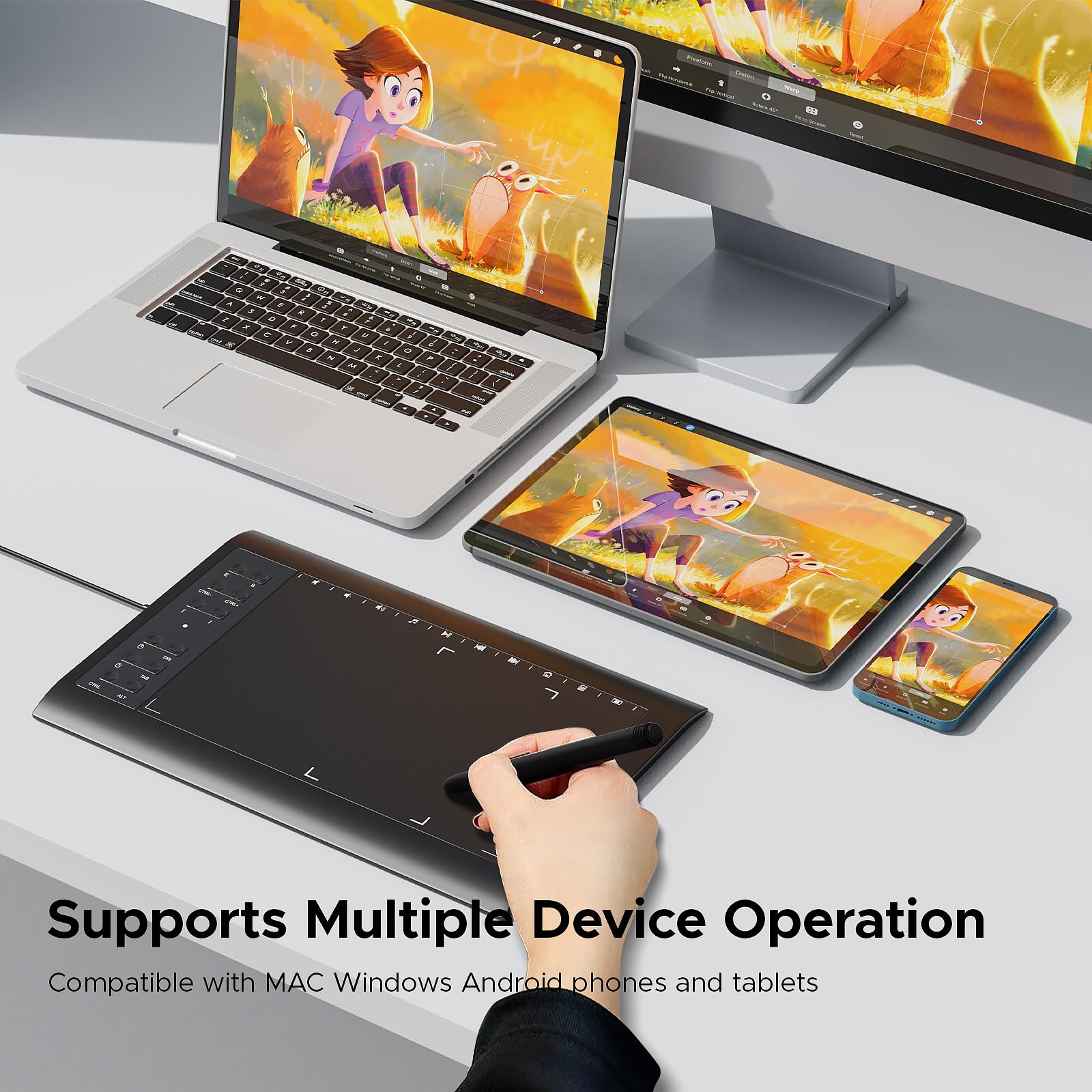 Tableta gráfica digital de 10 x 6 pulgadas con lápiz capacitivo sin batería, 12 teclas de acceso rápido, compatible con Windows, Mac, Android para artistas, diseñadores, enseñanza en línea