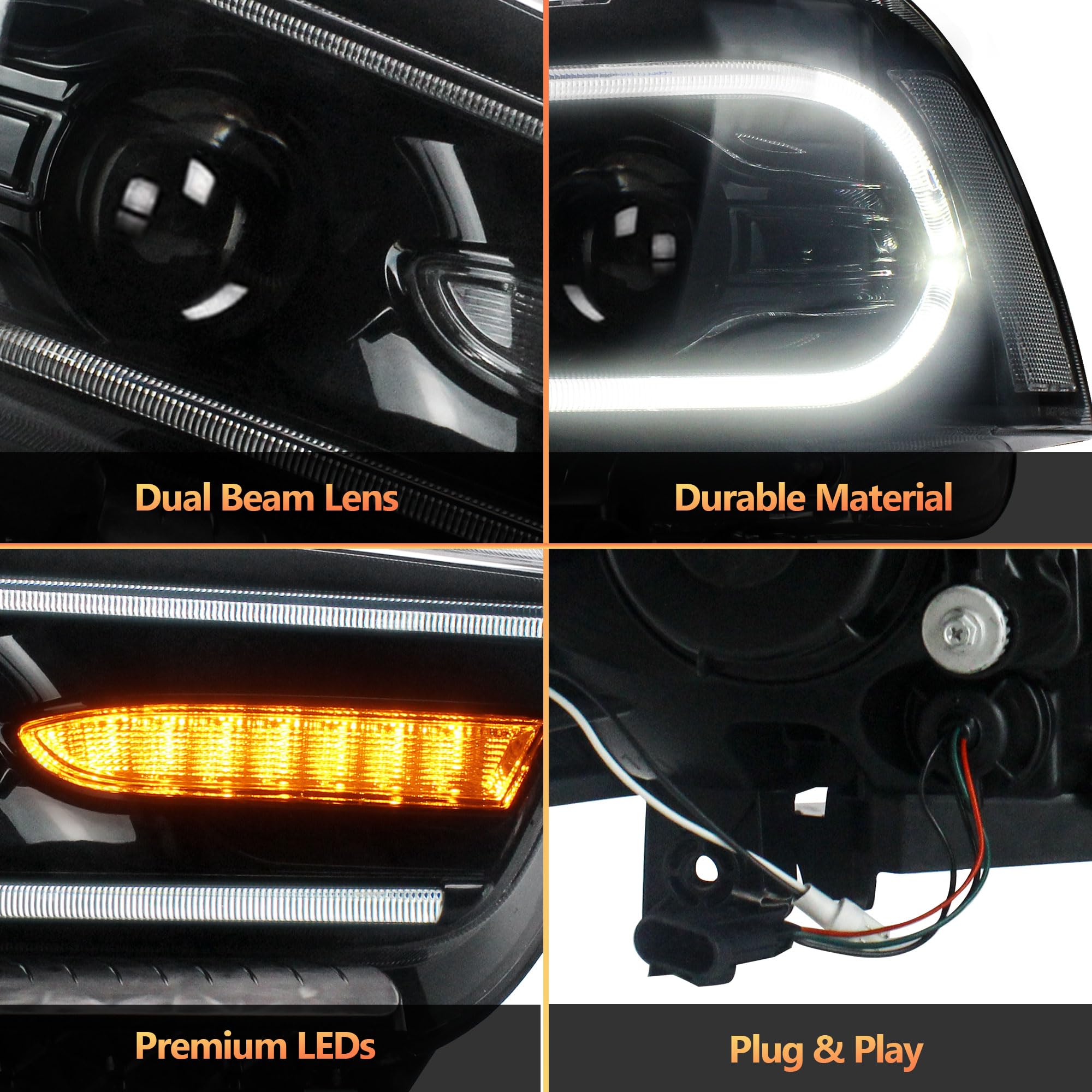 VLAND Faros Delanteros LED para Charger 2011-2014 [no para Charger SE 2012], con luces de giro secuenciales, 1 juego (lado del conductor + pasajero)