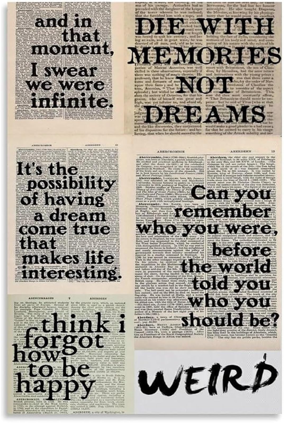FNYUVNFAF Home Classroom Dorm Decor Canvas Wall-Art Inspirational Vintage Book Page Quote