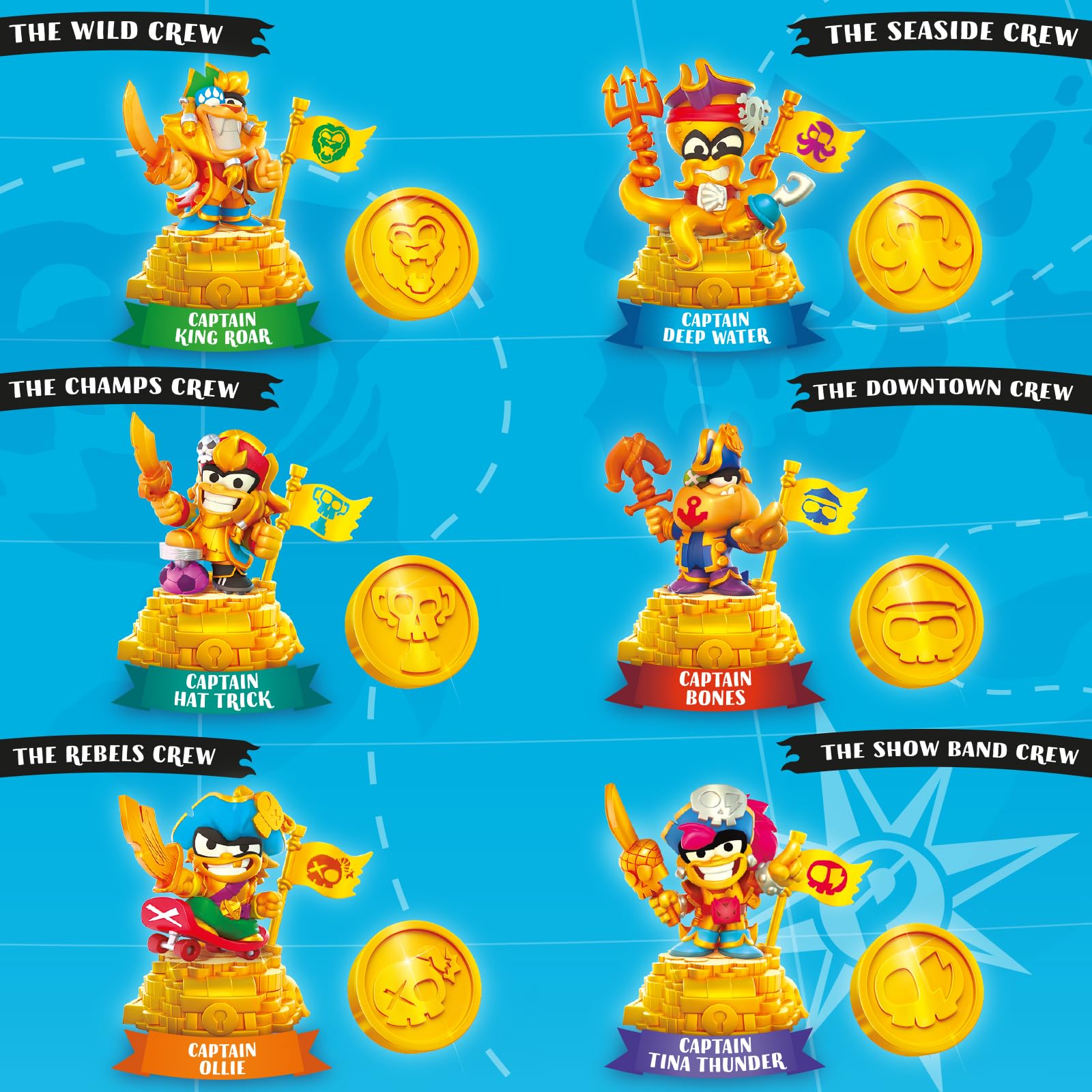 PIRATIX ADVENTURE WORLD Shark Treasure Serie – 4er Pack Mit 4 Figuren, 1 Kristalleffekt-Überraschung & Zubehör