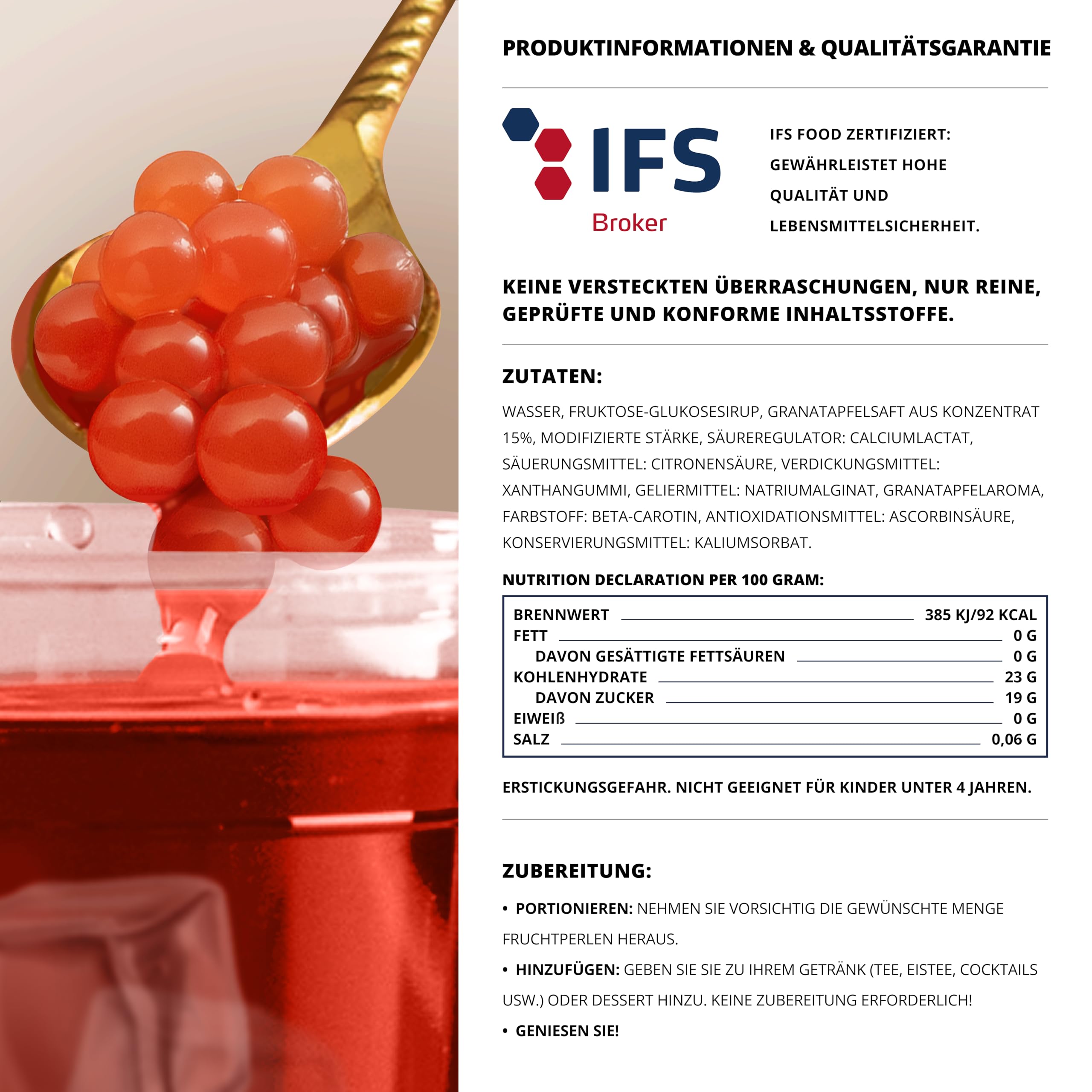 INSPIRE FOOD Bubble Tea Perlen Granatapfel Popping Boba 3,2kg Tapioka Fruchtperlen vegan glutenfrei