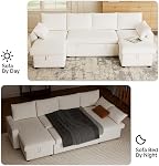 Real Relax 104'' Sofa Bed, U Shaped Sleeper Sofa Bed with Pull Out Couch and Chaise Storage for Living Room, Apartment and Office, Chenille, Beige
