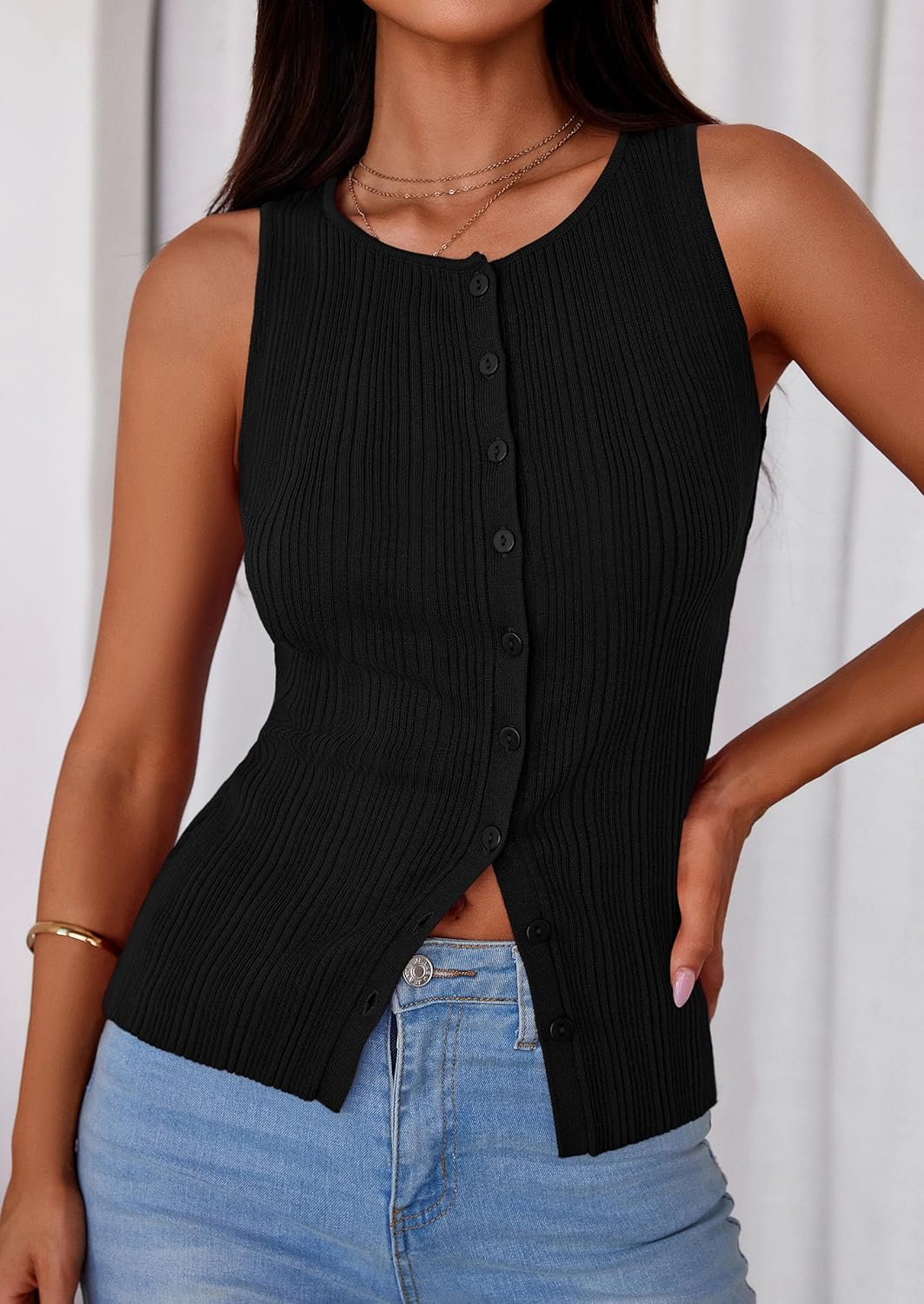 PRETTYGARDEN Ribbed Tank Tops for Women Summer 2026 Button Down Sleeveless Shirts Y2K Fashion Clothing Going Out Vest Top - Image 8