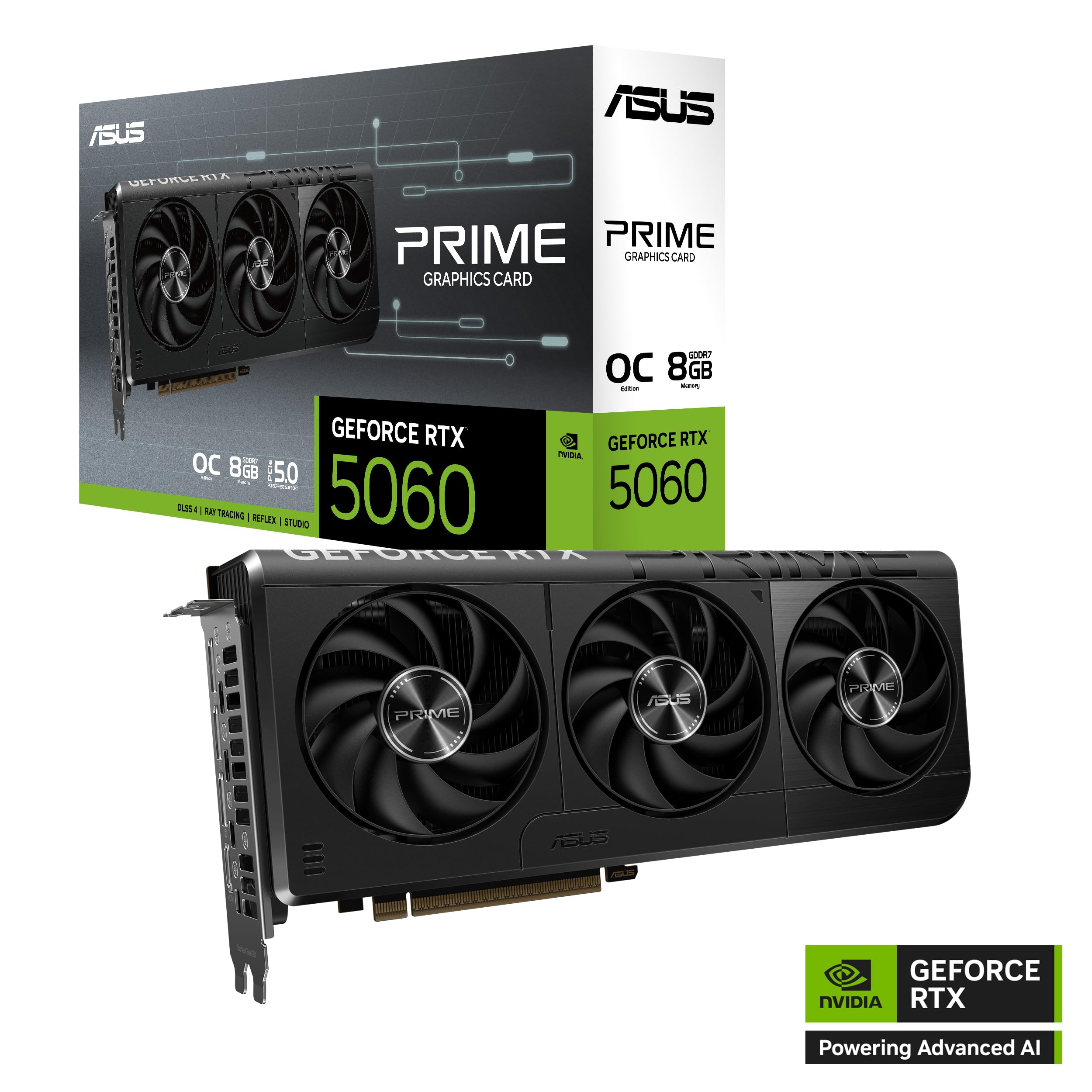 ASUS The SFF-Ready Prime GeForce RTX™ 5060 8GB GDDR7 OC Edition Graphics Card (PCIe® 5.0, 8GB GDDR7, HDMI®/DP 2.1, 2.5-Slot, Axial-tech Fans, Dual BIOS)