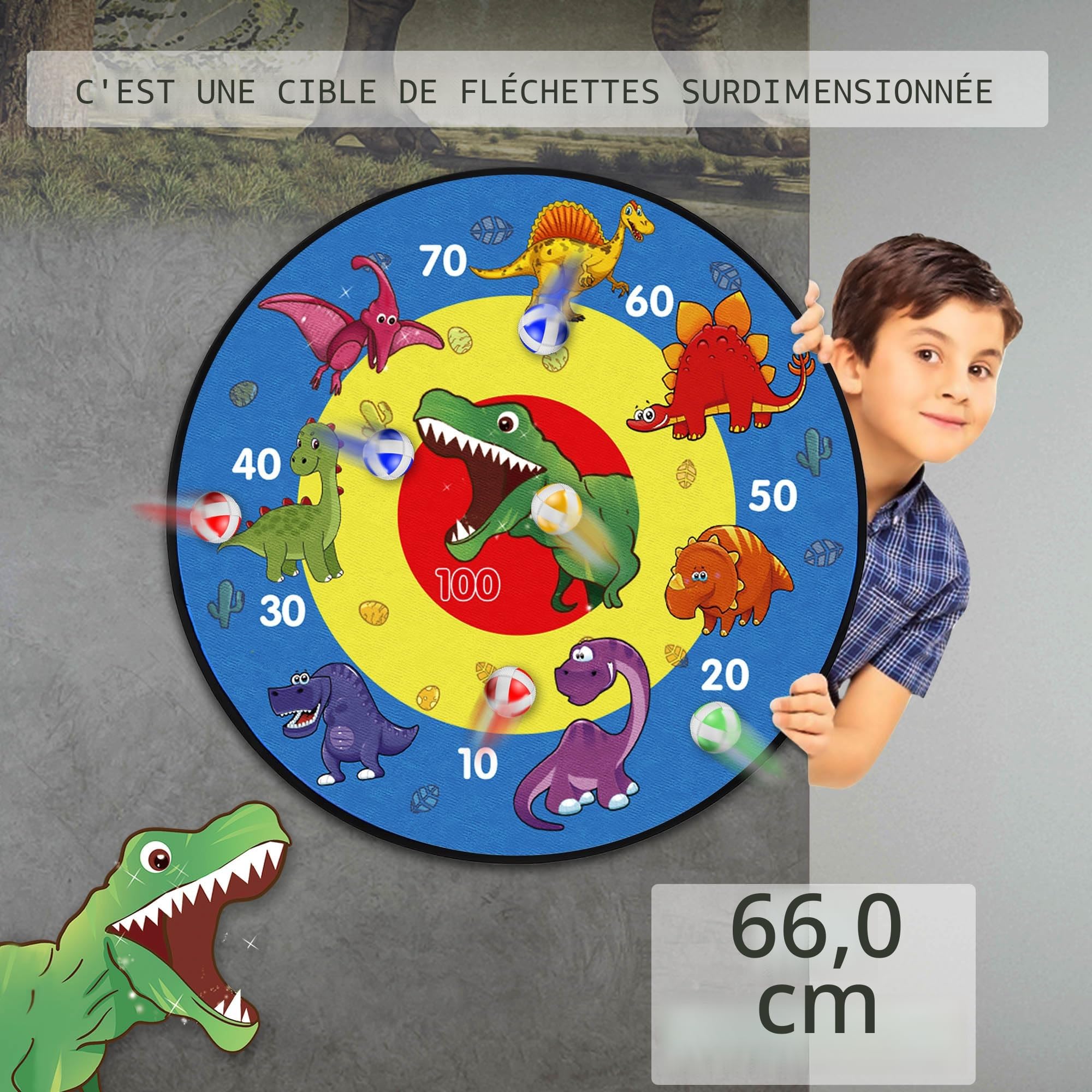 TOMYOU Cible de Fléchettes pour Enfants - 26 Pouces - Thème Planche de Fléchettes avec 16 Balles pour Enfants - Jouet de Société pour Enfants - Cadeau extérieur - Jeu d'intérieur - 66 cm