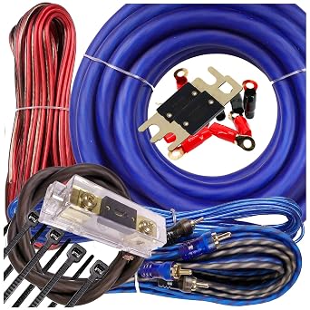 Gravity Warzone 1/0 Gauge Power Amp Kit Up to 5000 Watts Premium Elite Pro Flexible RCA Speakers Wires, 250A + 300A Fuse Included, Complete Blue DIY Hobbyist AWG Amplifier Installation Wiring
