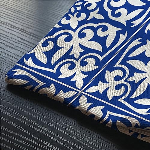 Miniatura 3 de Smooffly Funda de almohada marroquí con diseño floral tradicional azul cobalto, cintura lumbar, algodón y lino, funda de cojín para sofá, decoración