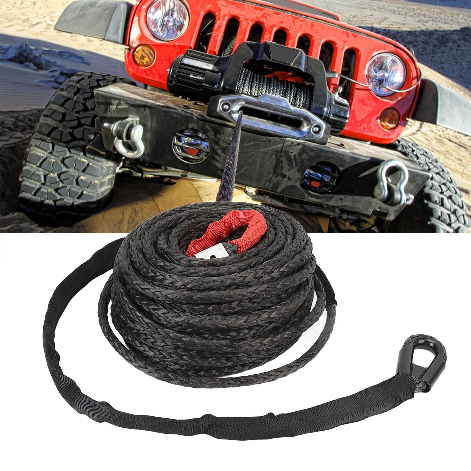 FILFEEL Syntetyczna Lina Wyciągarki z tuleją ochronną 9,5 Mm X 7,5 T Kabel o Wysokiej Wytrzymałości do Pojazdu Terenowego 4WD ATV UTV SUV