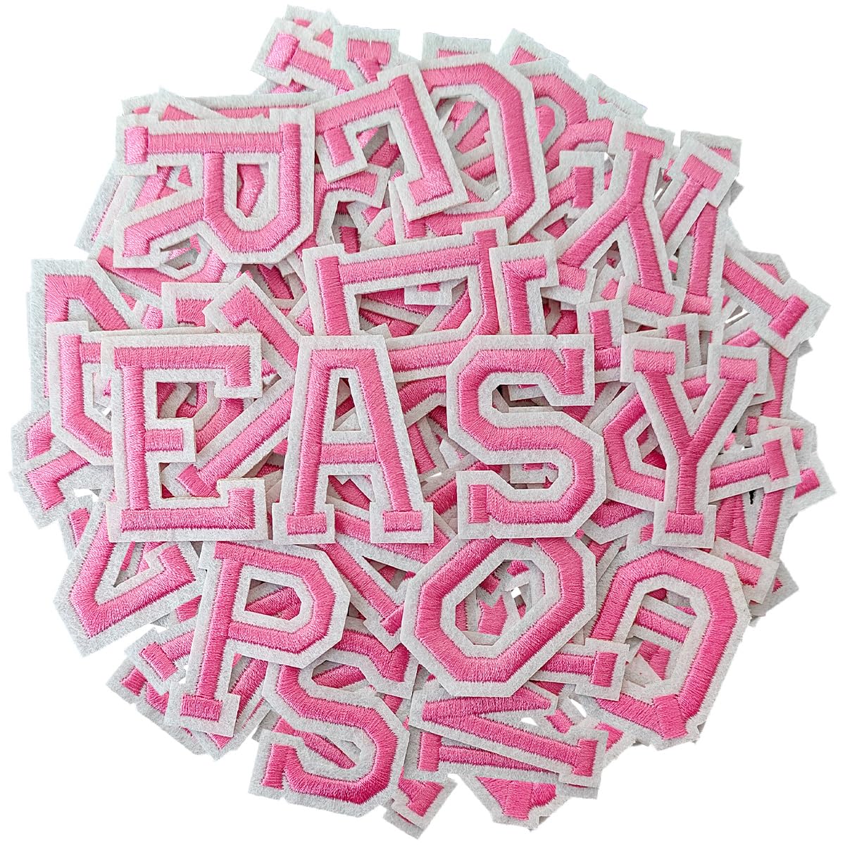 ZESION Iron on Letter 104Pcs Alphabet A to Z Patches with Ironed Adhesive, Decorate Repair Patches for Jackets Shirts Hats Bags Jeans/Pink