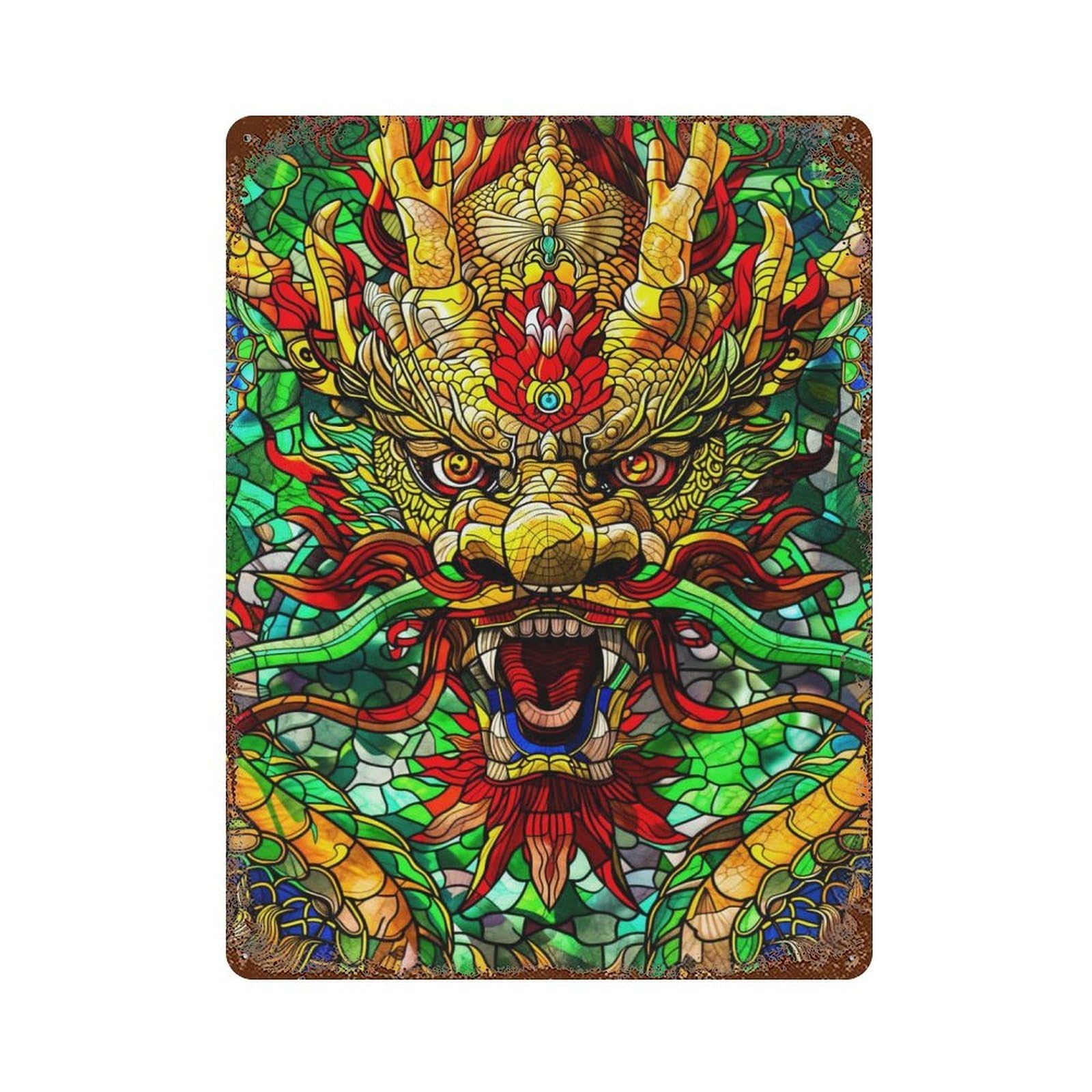 Vintage Rust Metal Sign Shenron Like Dragon Stain 15.7"x11.8", Shabby Chic Decor for Cafe, Home Bar And Lounge Decor