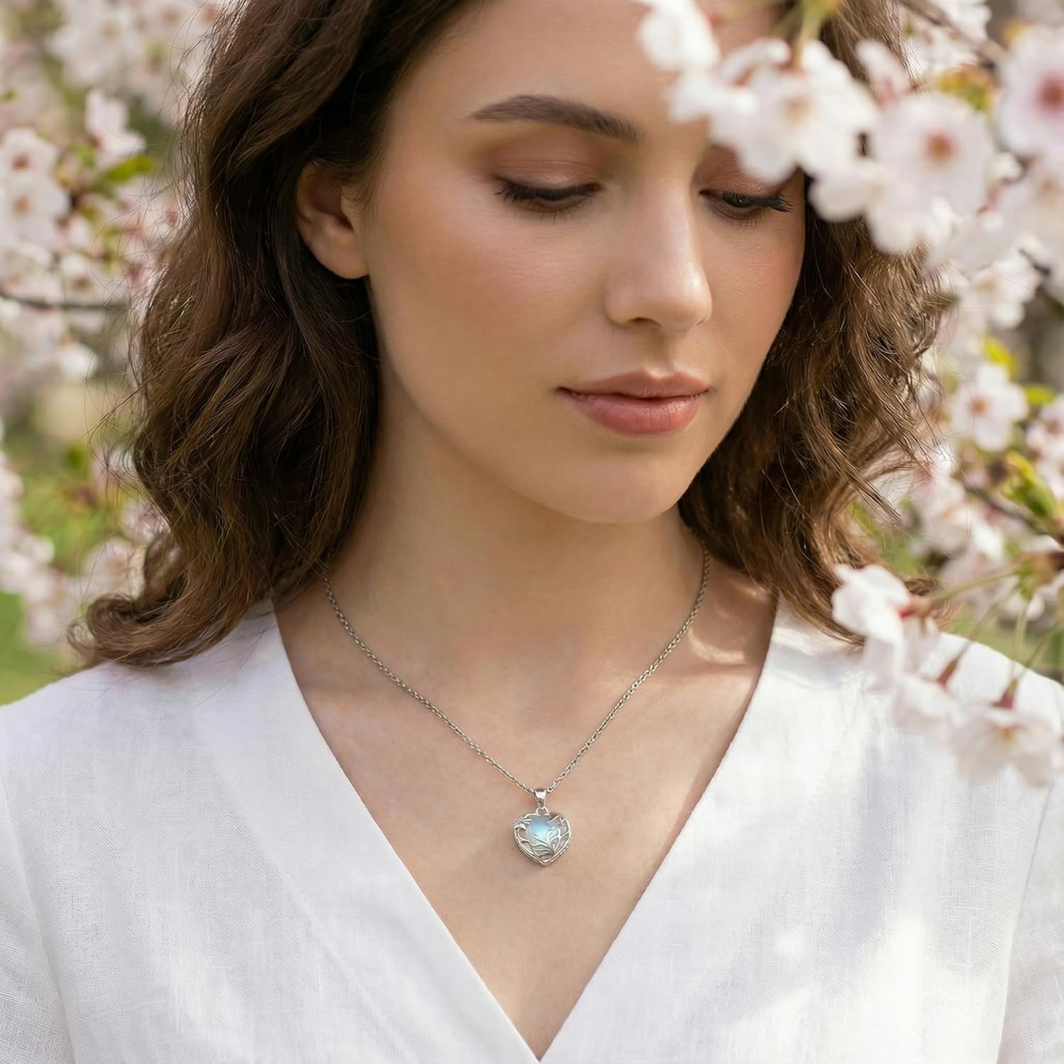 Moonstone Necklace Filigree Teardrop Pendant Necklace Jewelry for Women - Image 2