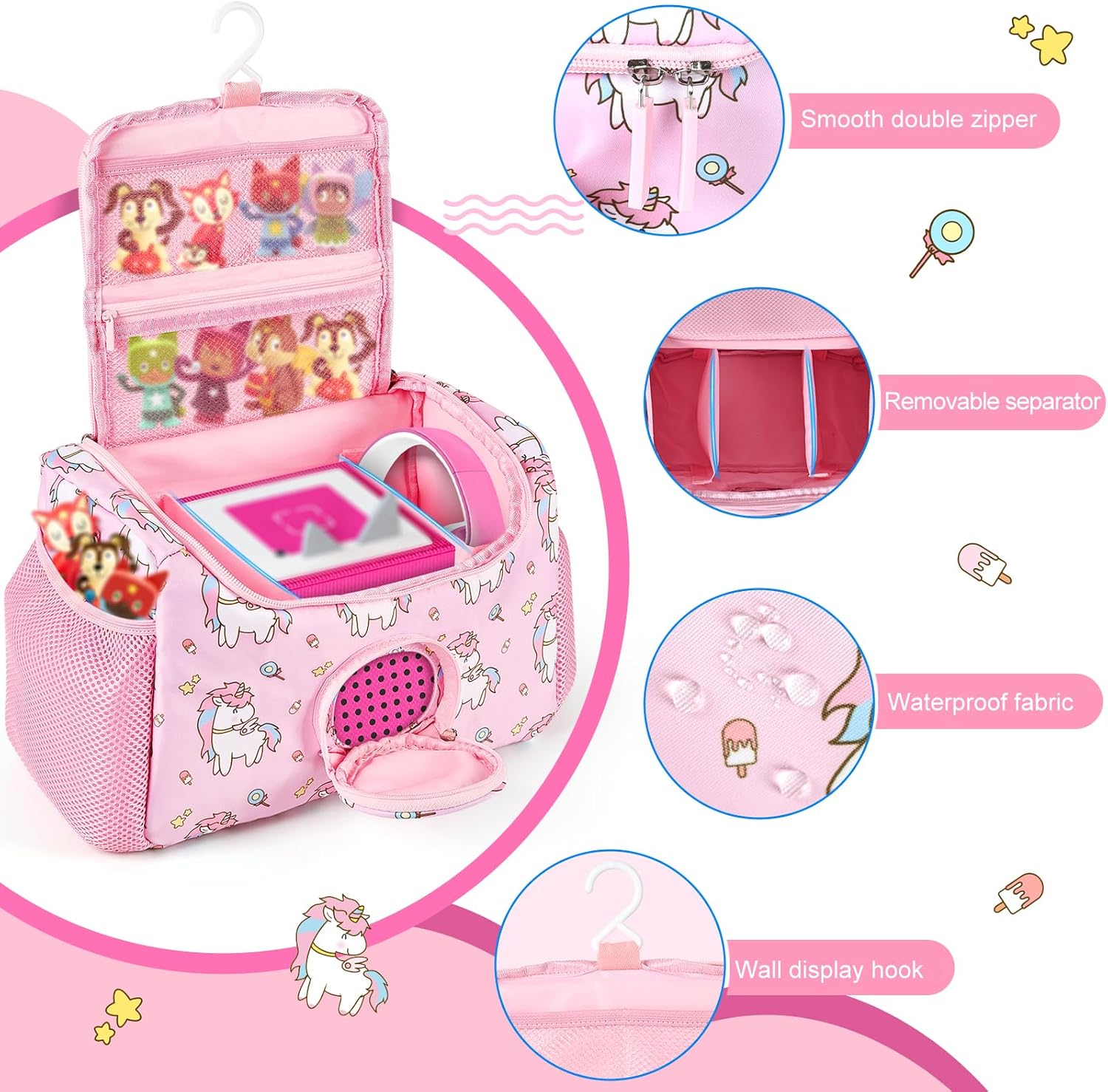 Carrying Case for Toniebox/Little Tikes Story Dream Machine Starter Set & Music Player Storage Carrier Bag Adjustable Strap Travel Storage Bag, Pink