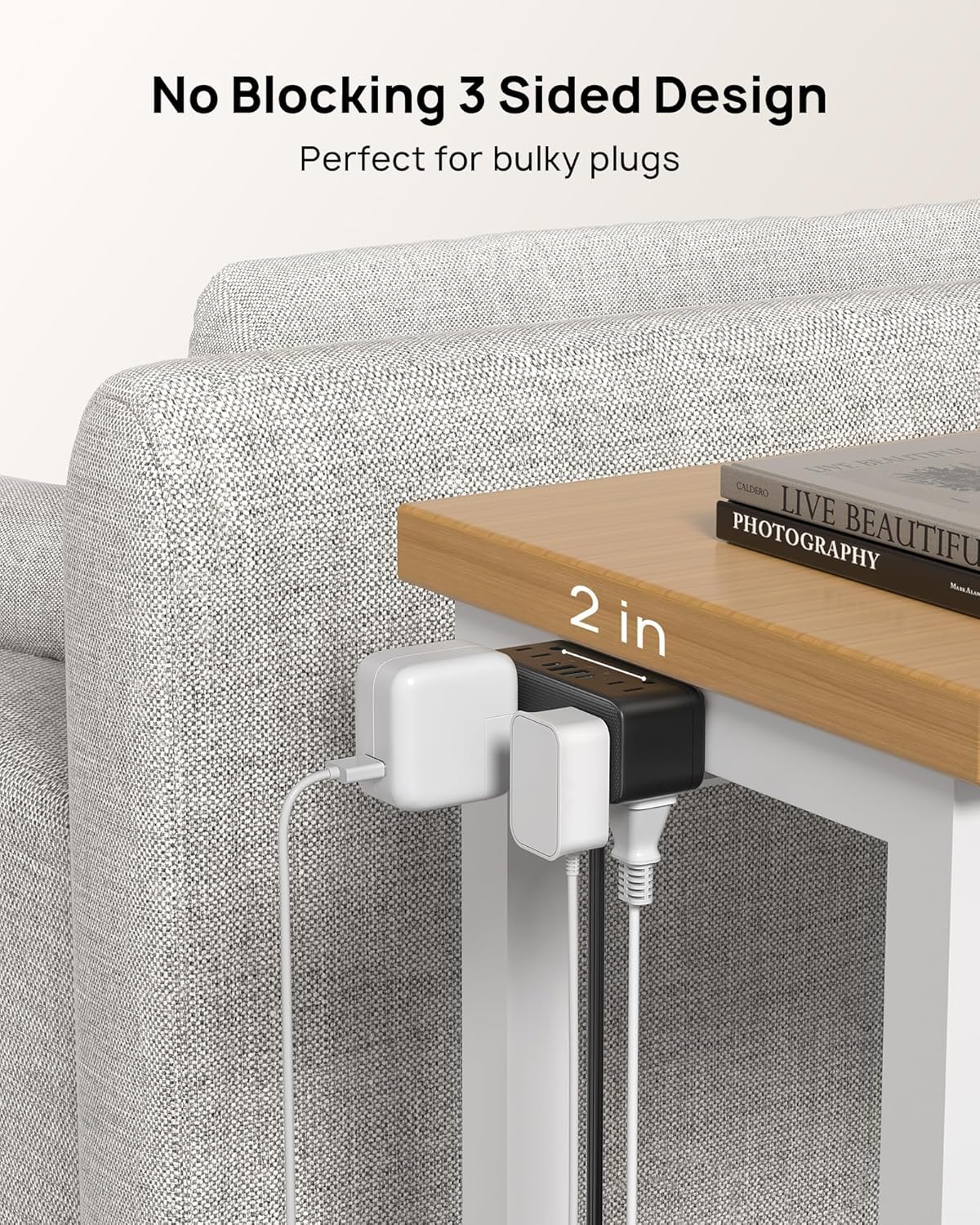 TROND Mehrfachkontakt-Steckdosenleiste für Tischclip, 3 m, flache Steckdose, Verlängerung mit 6 Ausgängen und 4 USB PD 20 W USB C Gesamt, Schnellladestation für Zuhause, Schlafzimmer, Büro