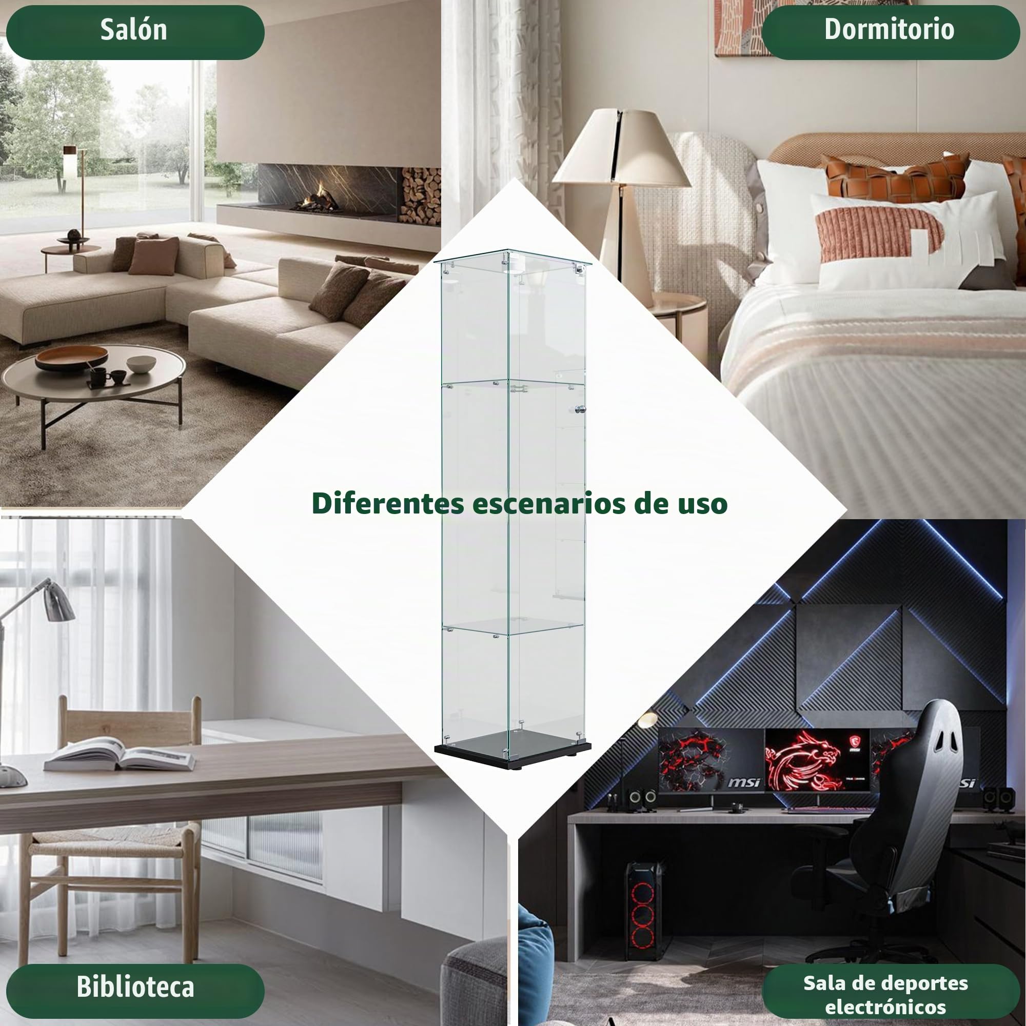Vitrina Expositora para Colecciones Grande, vitrina de Cristal con luz 163x35x39.8 cm Vitrina Expositora con led 1 Puertas 4 Estantes vitrina expositora transparente (1puerta 4planta, Negro A)