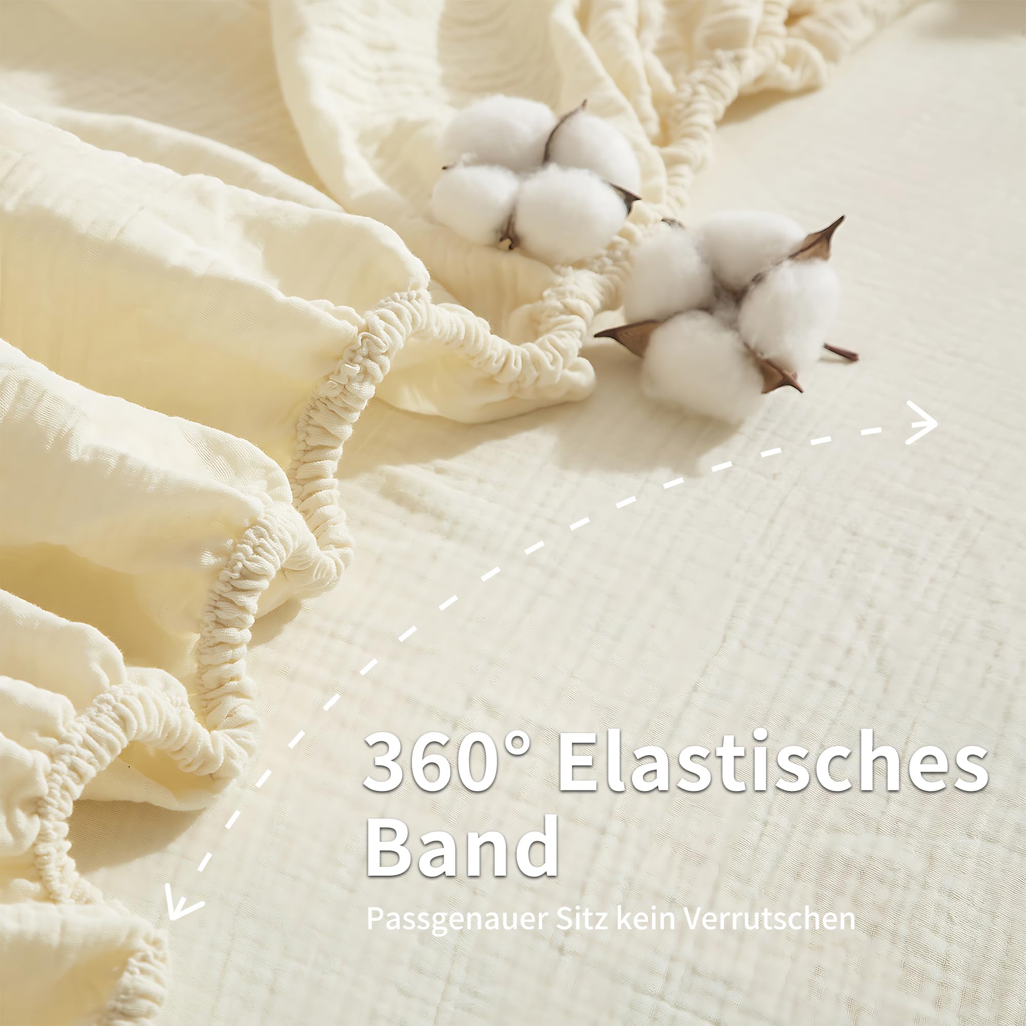 Luowei Muslin Spannbettlaken 200x200cm-100% Baumwolle, WeichesAtmungsaktives Bettlaken für Sommer & Winter，Ökotex，Beige Boxspringbett Spannbetttuch，Passend für Matratzen bis 30cm