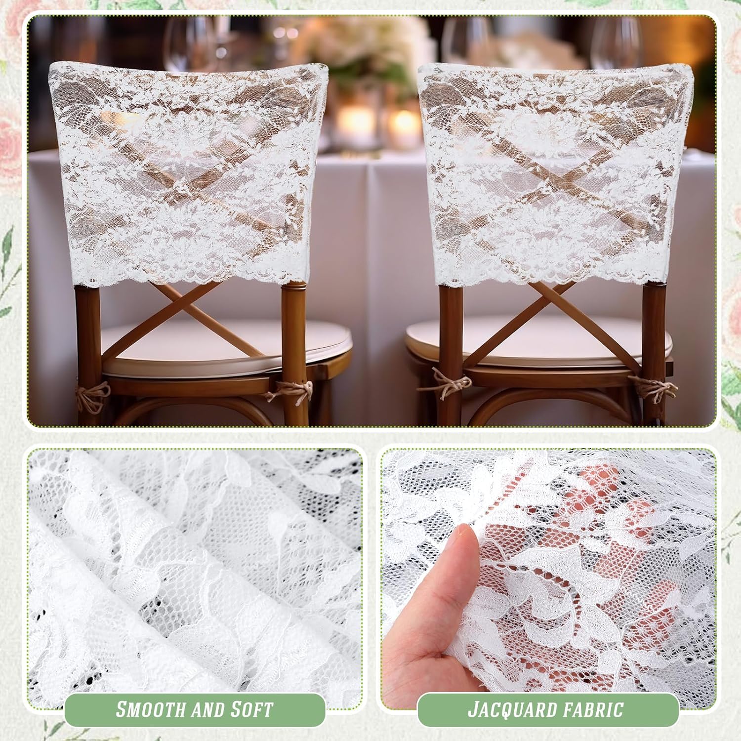 24 Pcs White Lace Chair Back Cover Bride and Groom Lace Chairs Sashes Bands Bulk Boho Embroidered Vintage Wedding Decorations for Country Wedding Bridal Shower Birthday Party Decorations