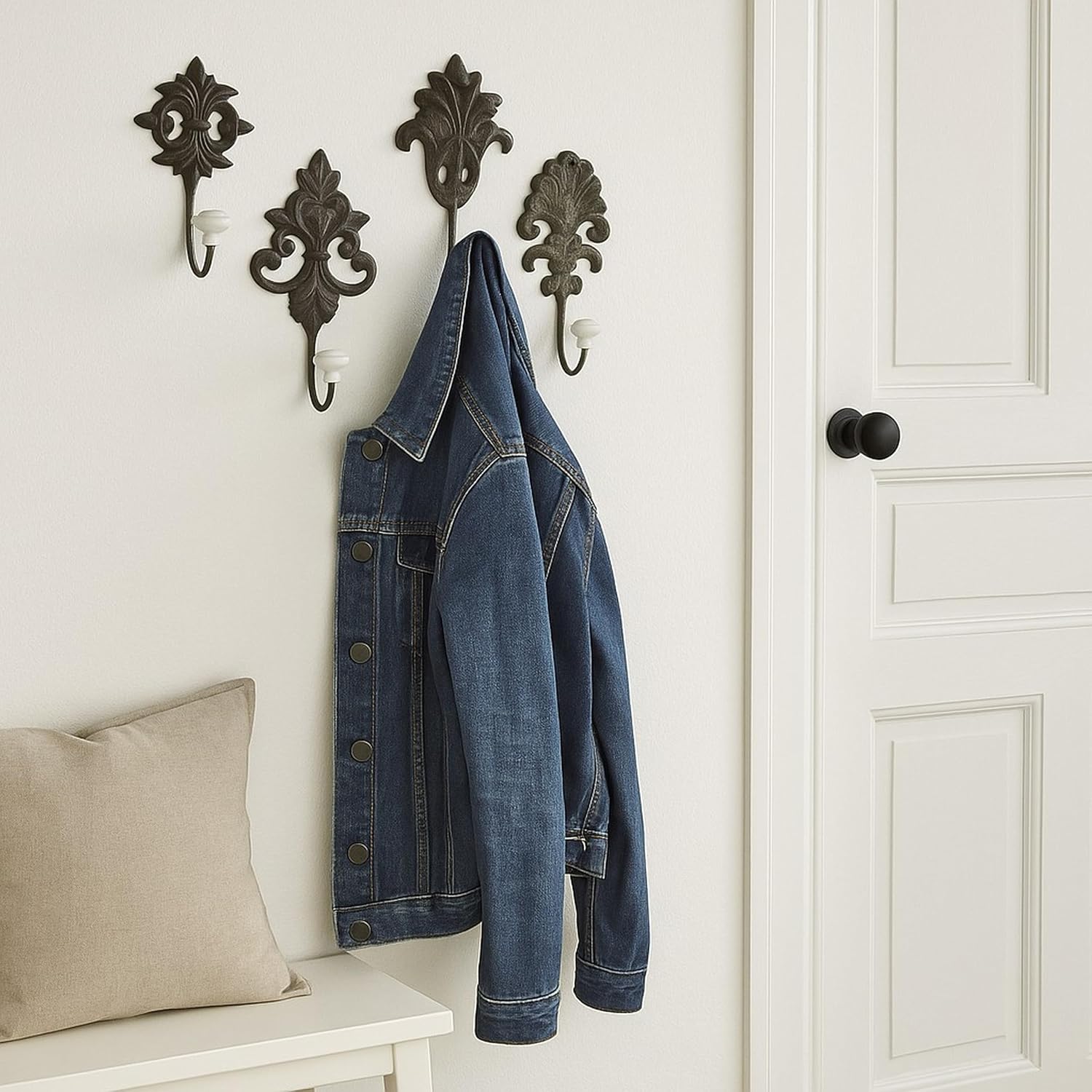 Chateaux Fleur De Lis Wall Hooks, Set of 4, Rustic Bronze image 2