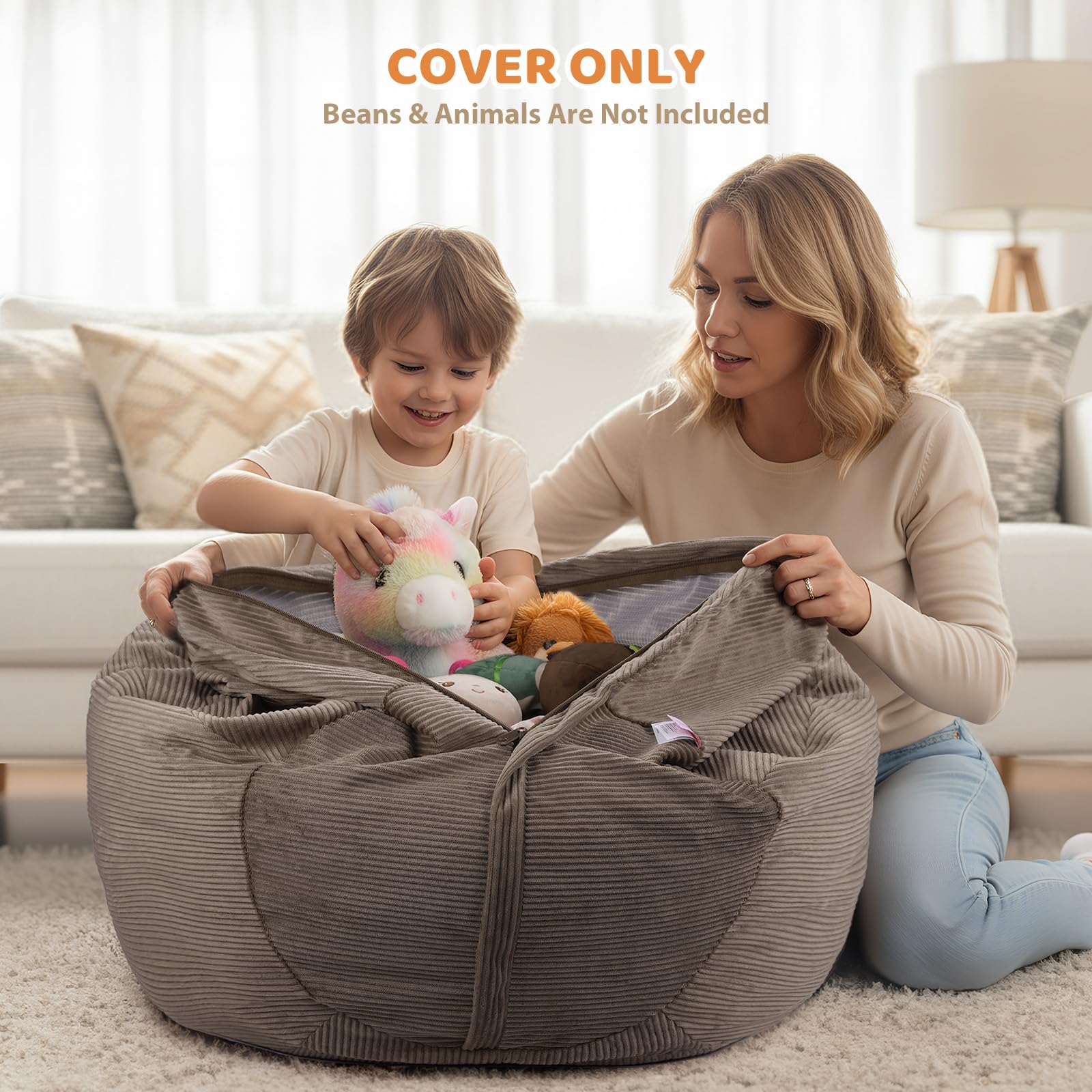 GAGAKU Pouf di peluche, copertura da 200 l, XXL, per la cameretta dei bambini, con chiusura lampo, per organizzare (gattini) (marrone)