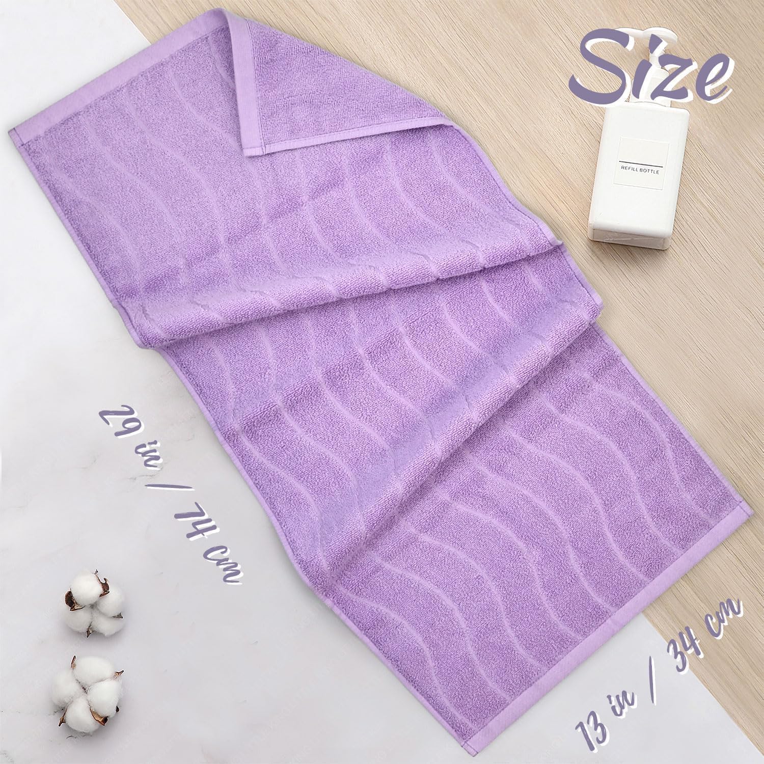 2-Piece Cotton Hand Towels Lavender, Ultra Soft and Highly Absorbent Towels for Bathroom, Small Size 13 x 29 Inches, Wavy Stripe Jacquard - Image 6